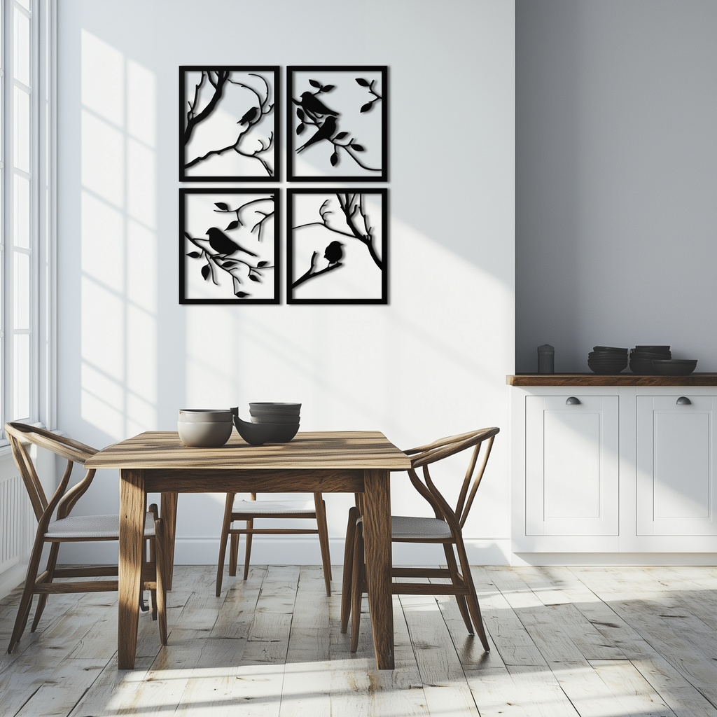 Steel Bird Silhouette Wall Art - 4-Piece Modern Home Decor Sculptural Accent Set