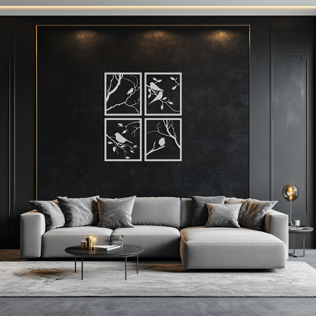 Steel Bird Silhouette Wall Art - 4-Piece Modern Home Decor Sculptural Accent Set