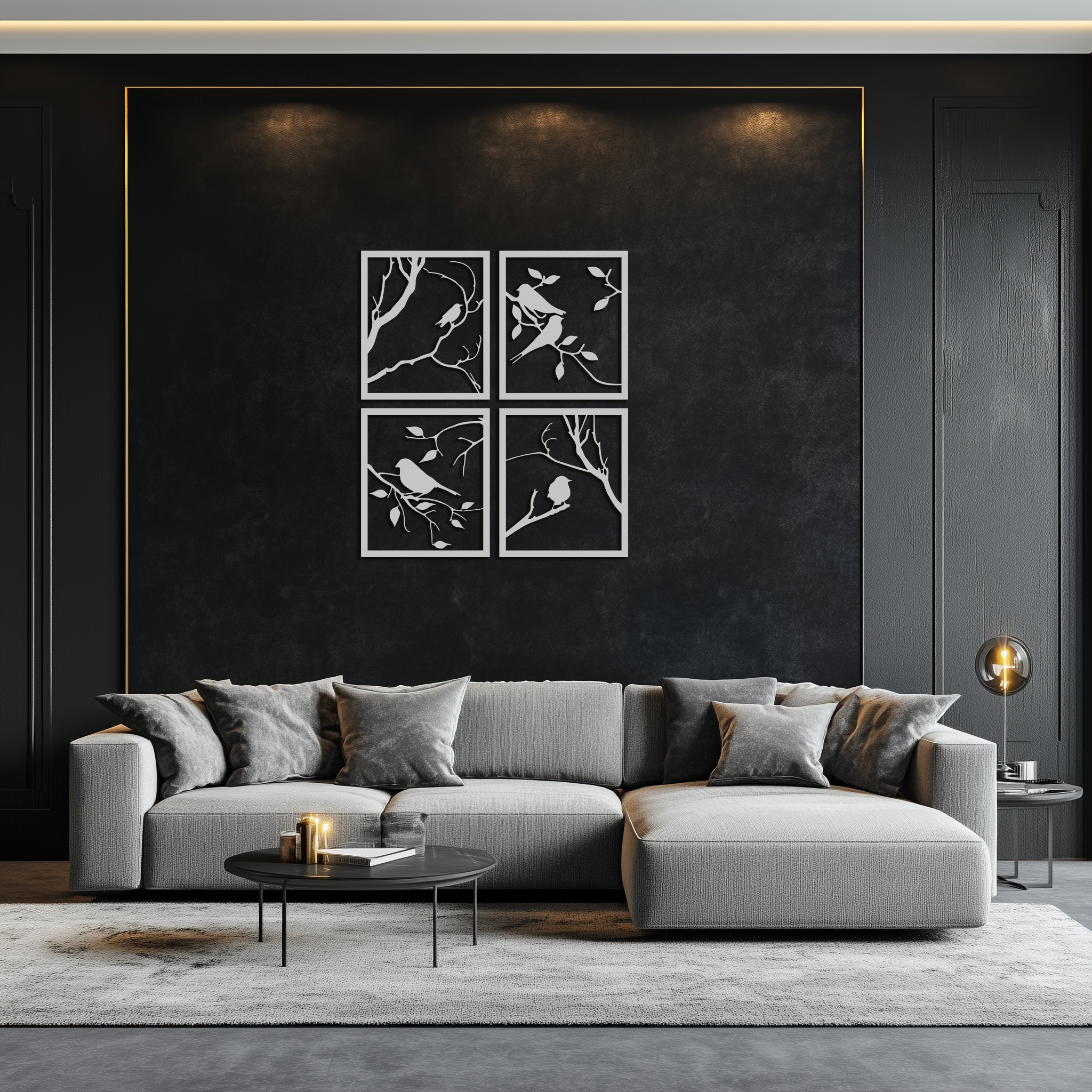 Steel Bird Silhouette Wall Art - 4-Piece Modern Home Decor Sculptural Accent Set