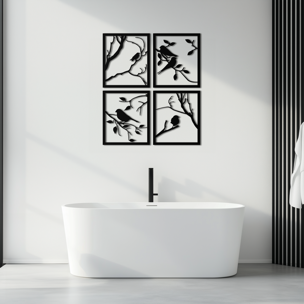 Steel Bird Silhouette Wall Art - 4-Piece Modern Home Decor Sculptural Accent Set