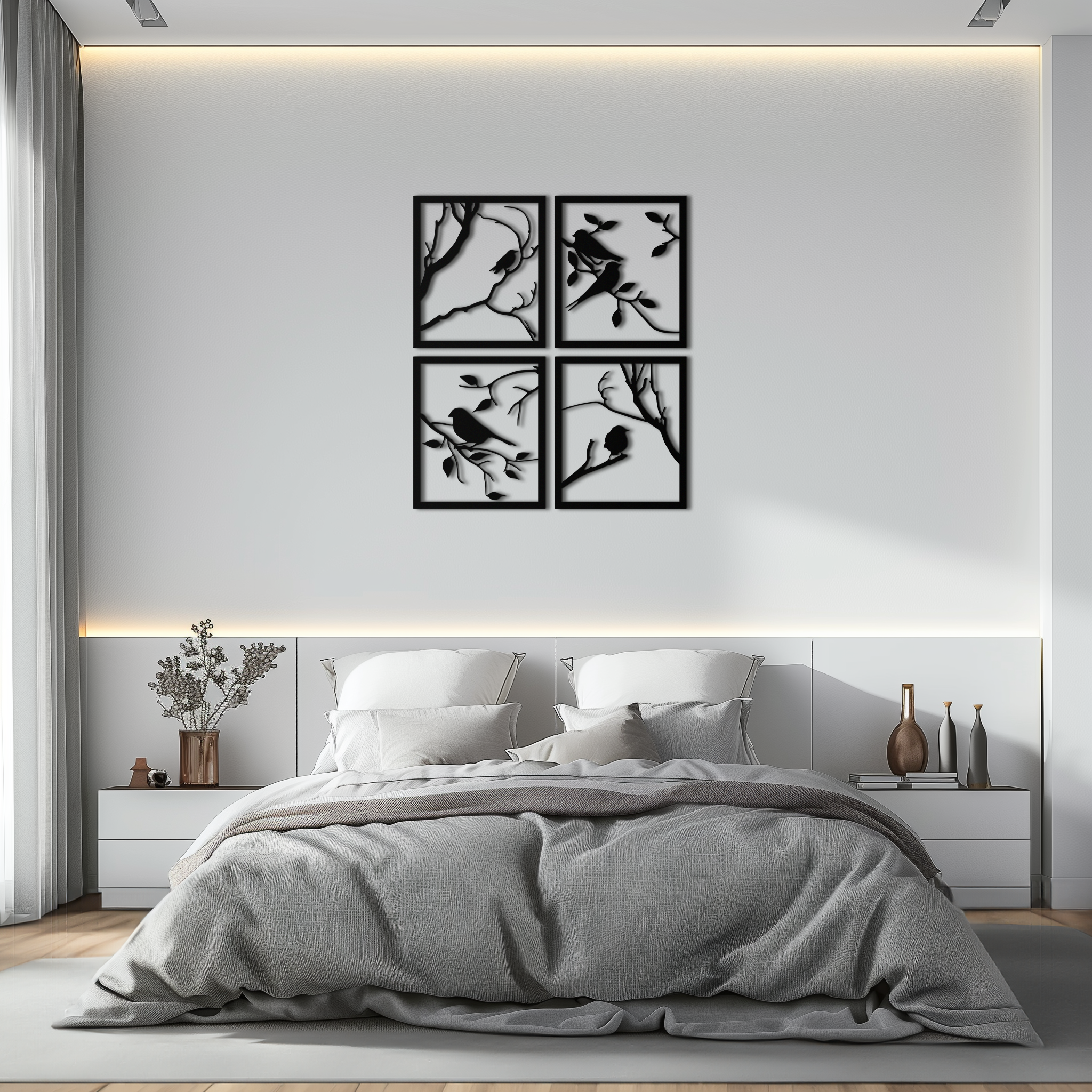Steel Bird Silhouette Wall Art - 4-Piece Modern Home Decor Sculptural Accent Set