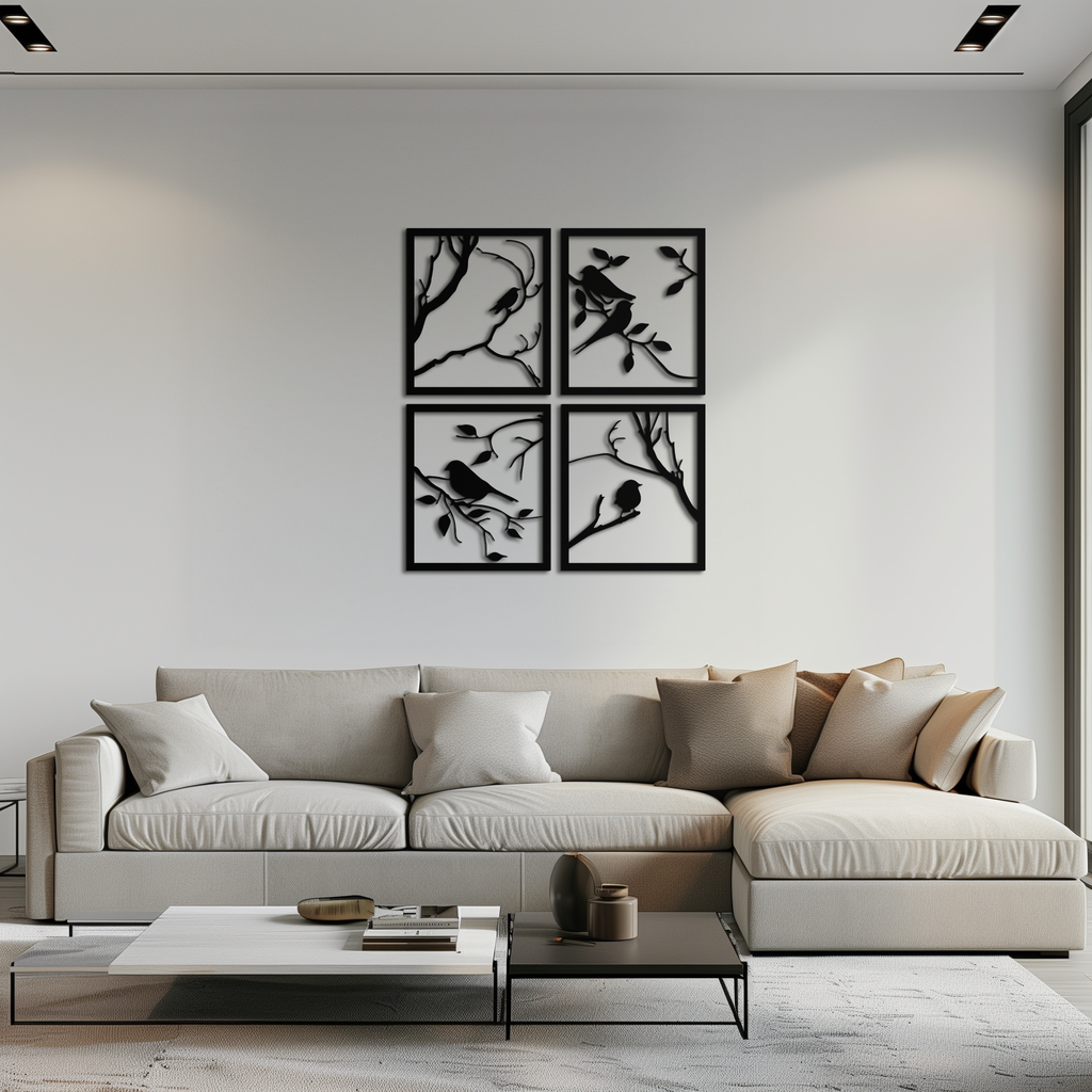 Steel Bird Silhouette Wall Art - 4-Piece Modern Home Decor Sculptural Accent Set