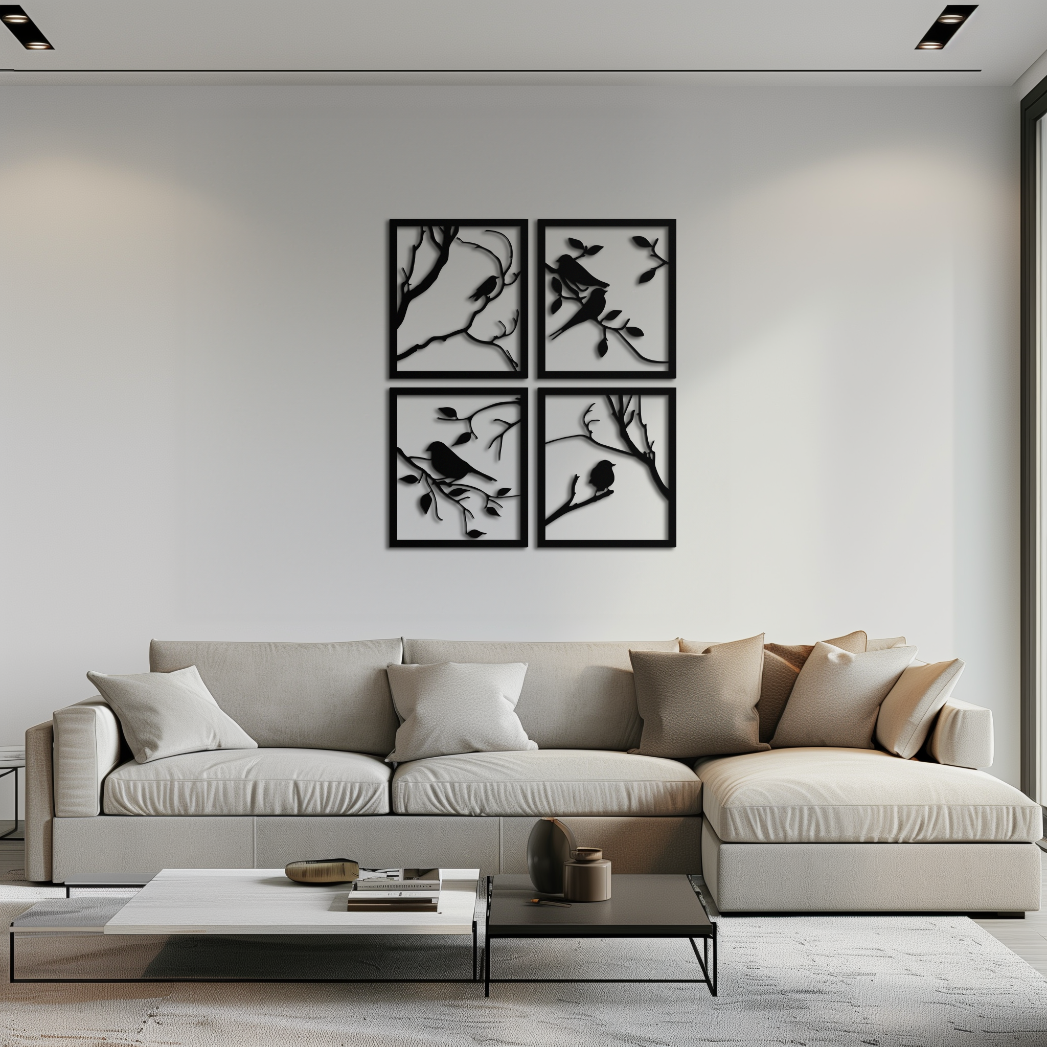 Steel Bird Silhouette Wall Art - 4-Piece Modern Home Decor Sculptural Accent Set