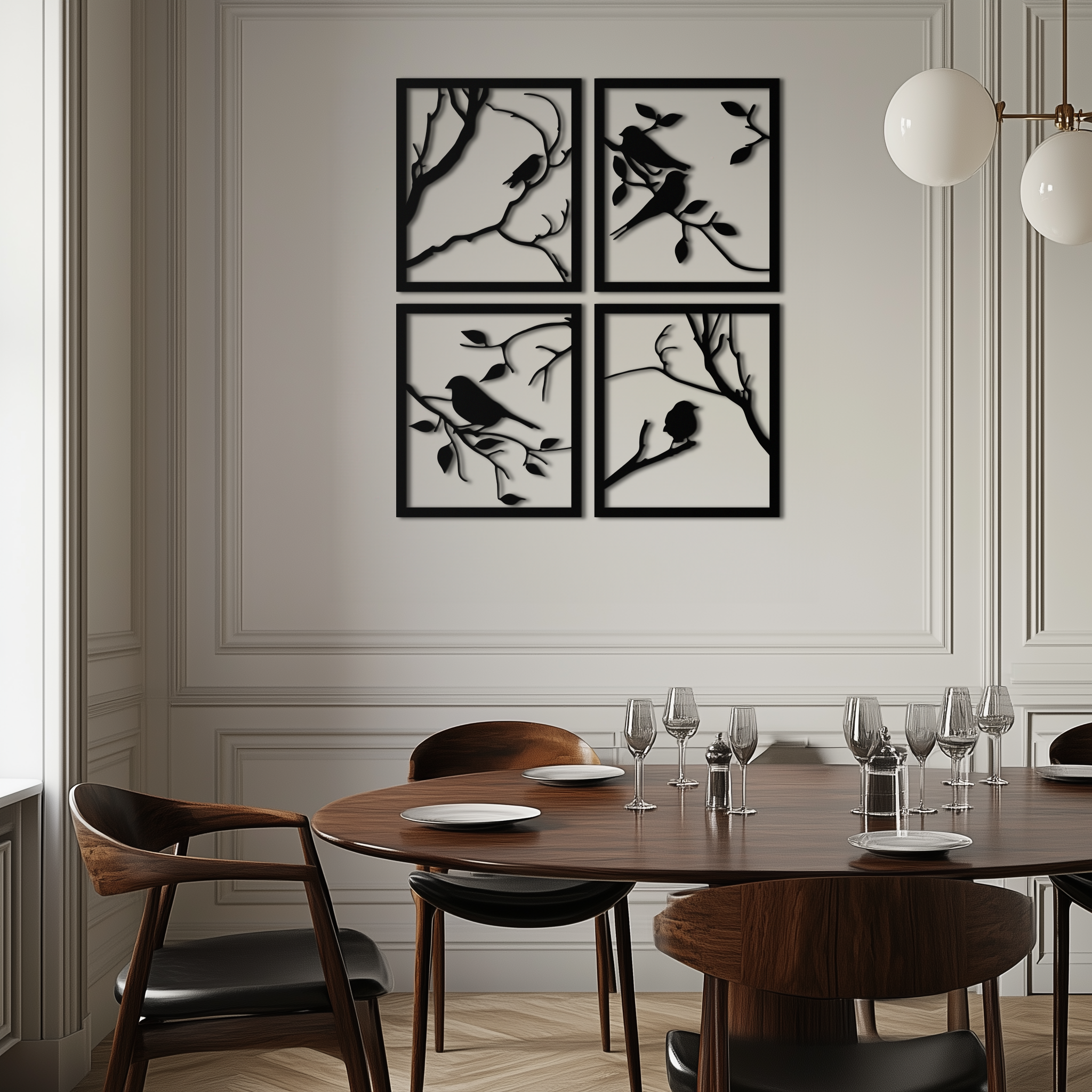Steel Bird Silhouette Wall Art - 4-Piece Modern Home Decor Sculptural Accent Set