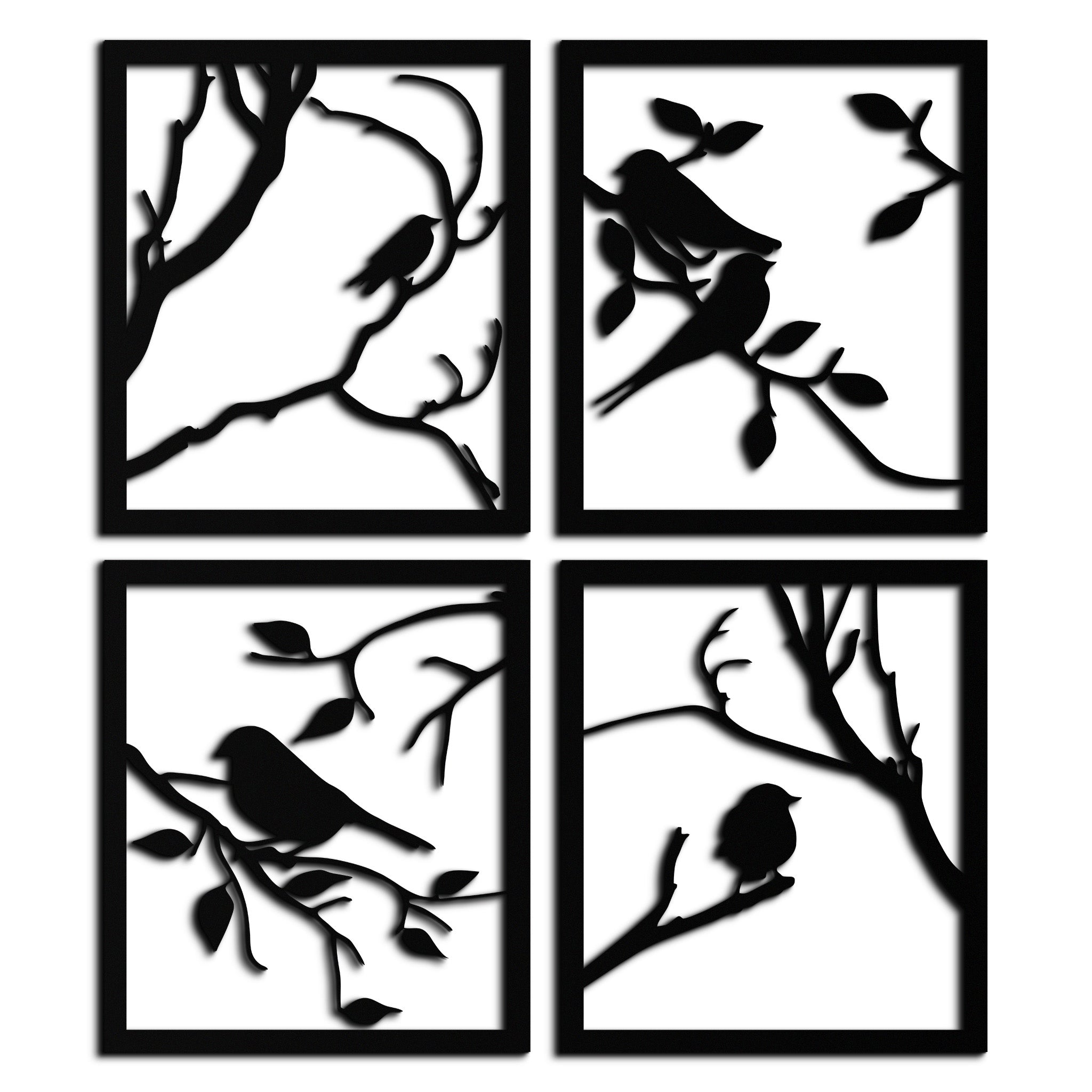 Steel Bird Silhouette Wall Art - 4-Piece Modern Home Decor Sculptural Accent Set