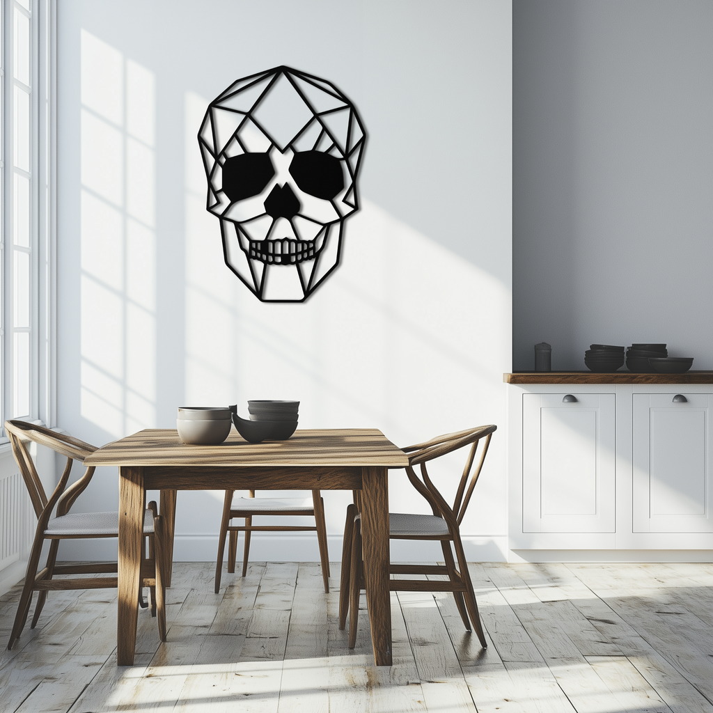 Steel Geometric Skull Wall Art - Modern Industrial Contemporary Home Style Decor