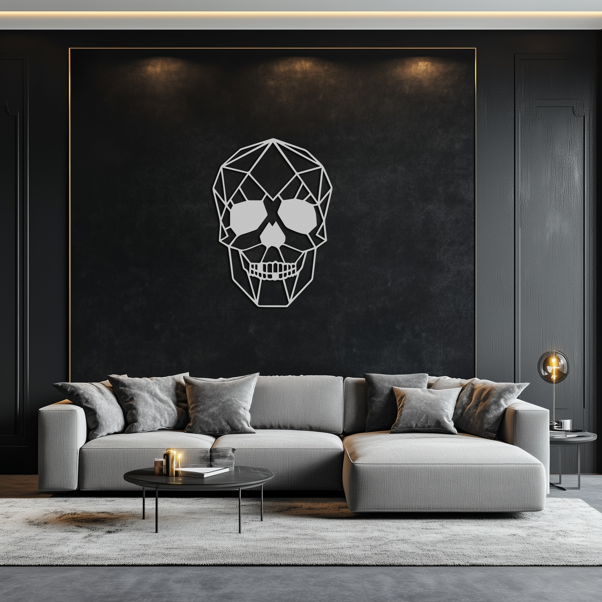 Steel Geometric Skull Wall Art - Modern Industrial Contemporary Home Style Decor