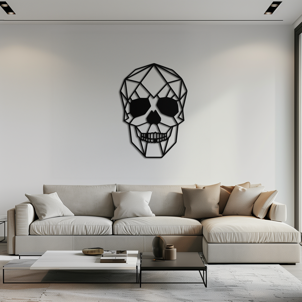 Steel Geometric Skull Wall Art - Modern Industrial Contemporary Home Style Decor