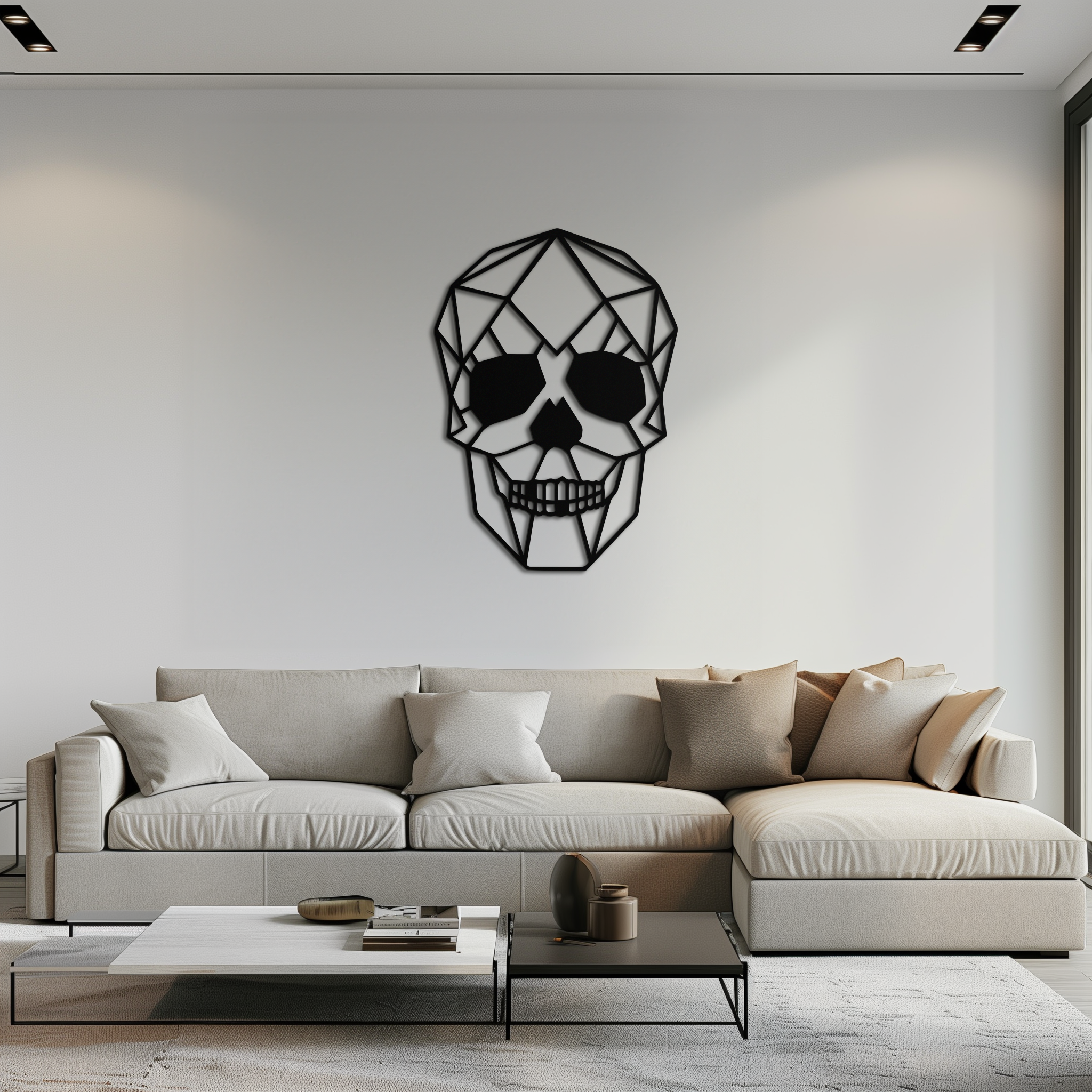 Steel Geometric Skull Wall Art - Modern Industrial Contemporary Home Style Decor