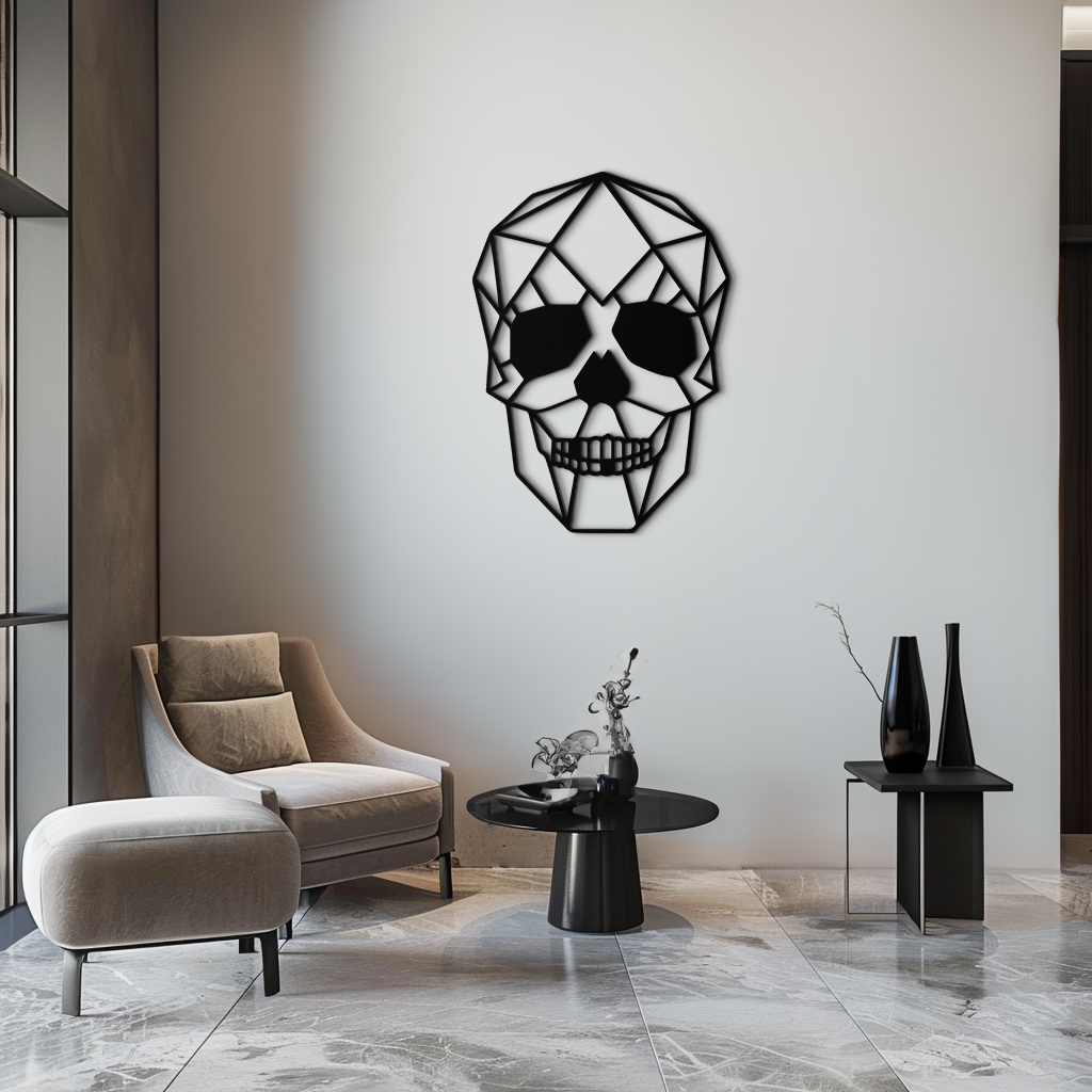 Steel Geometric Skull Wall Art - Modern Industrial Contemporary Home Style Decor