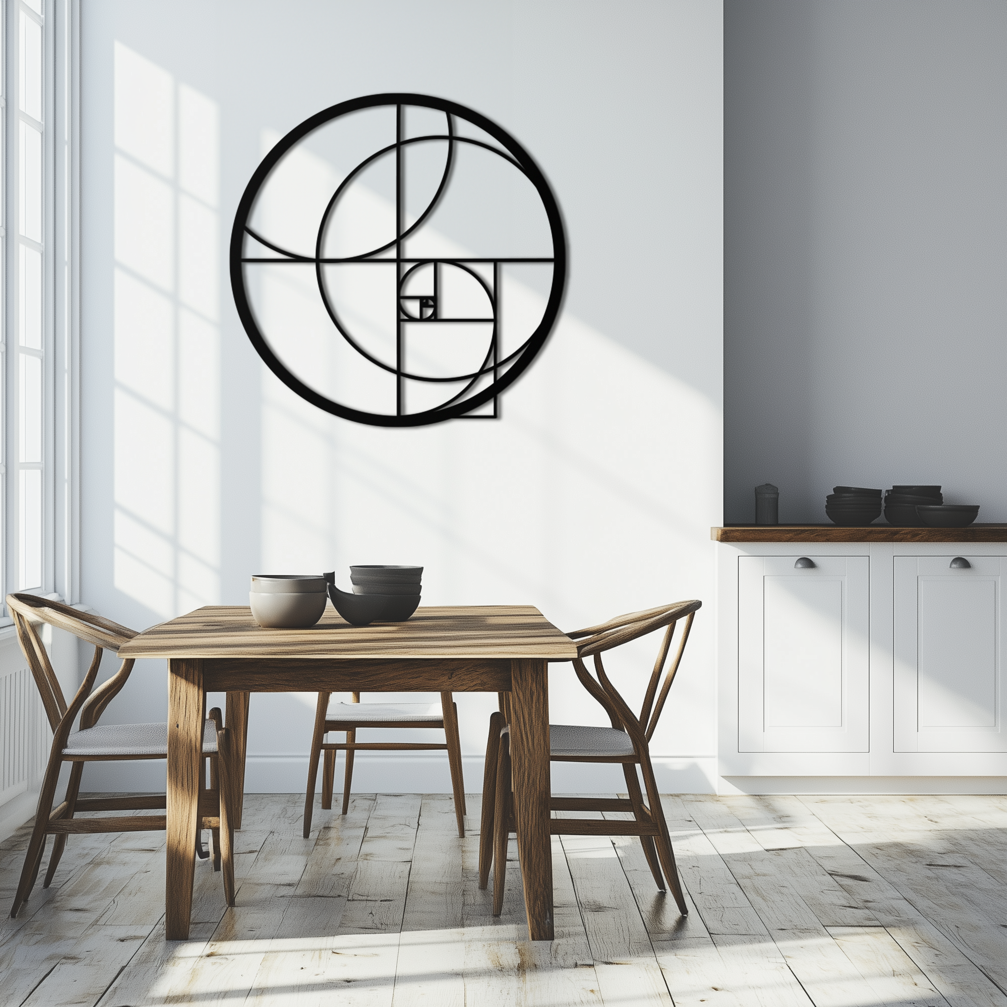 Golden Circular Metal Wall Art - Fibonacci Spiral Geometric Design