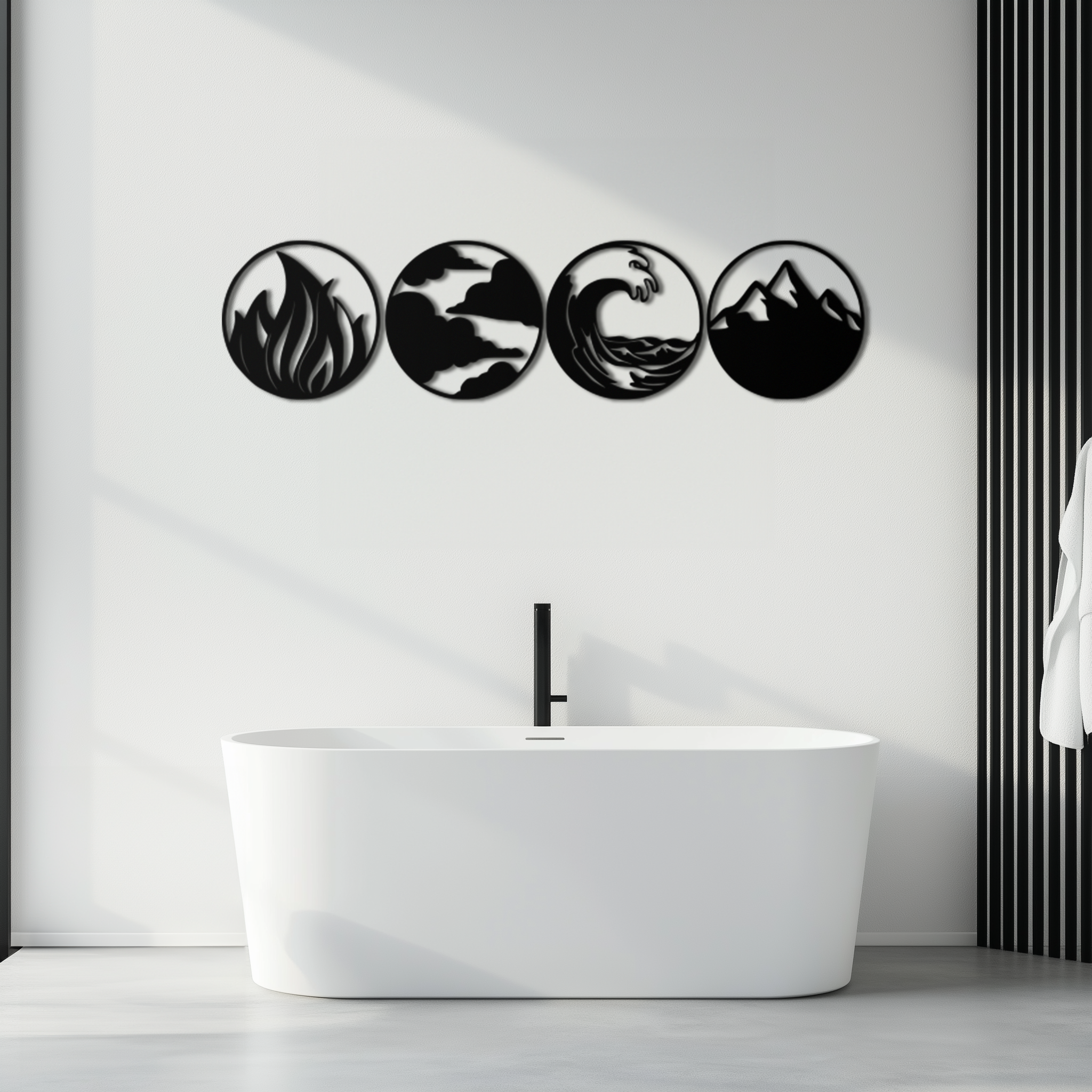 Steel Metal Wall Art Set Four Elements Fire Water Air Earth Handcrafted Geometric