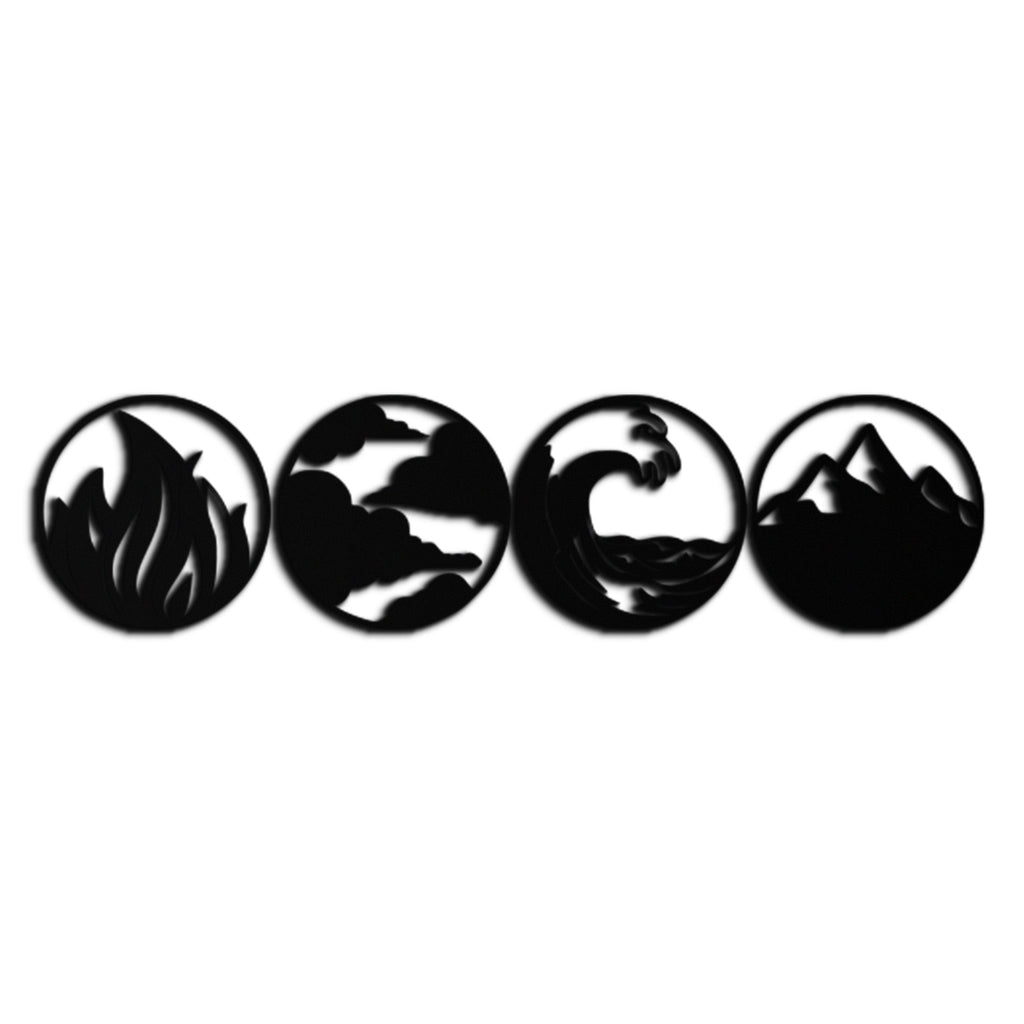 Steel Metal Wall Art Set Four Elements Fire Water Air Earth Handcrafted Geometric