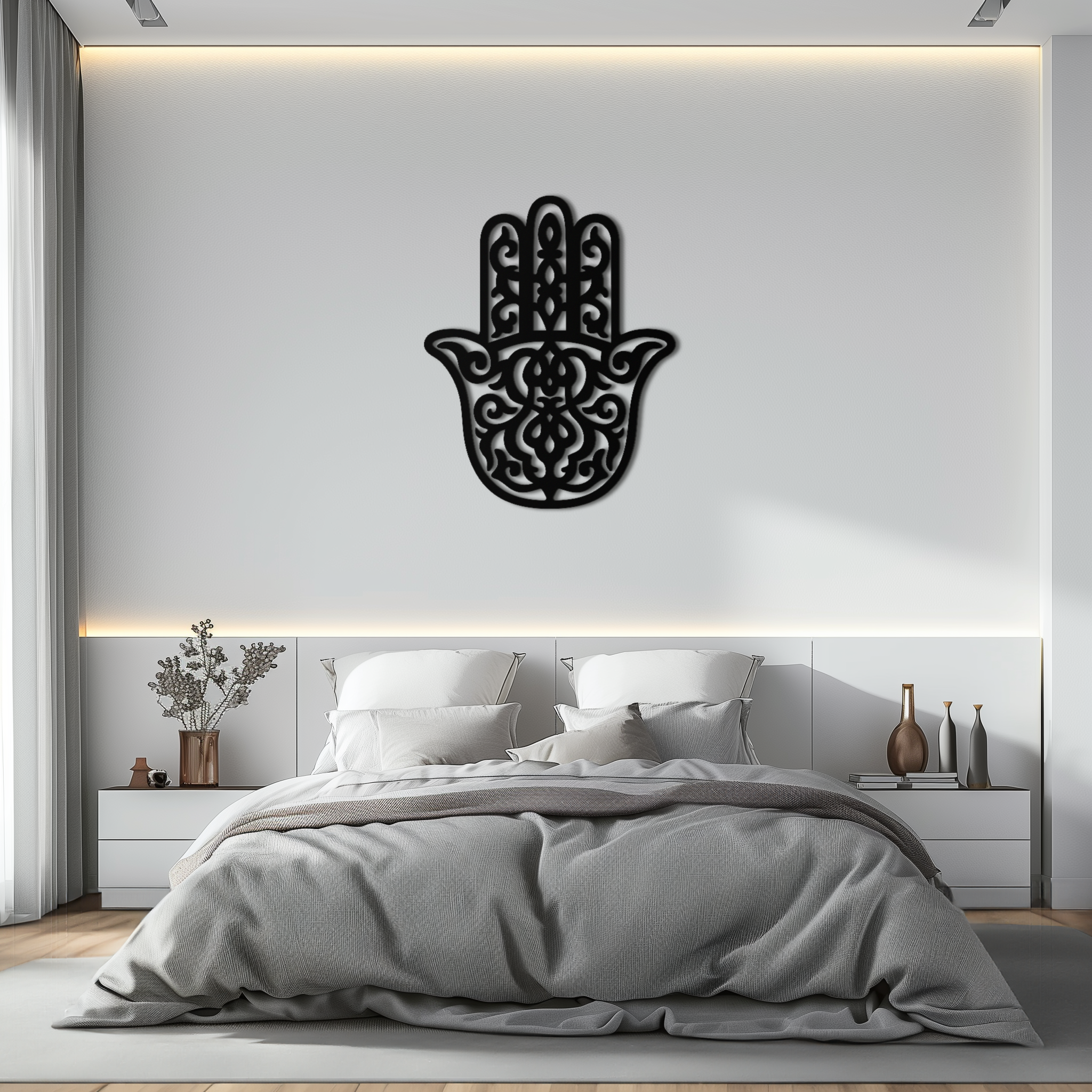 Hamsa Hand Handcrafted Metal Wall Art - Spiritual Protection Blessing Home Symbol