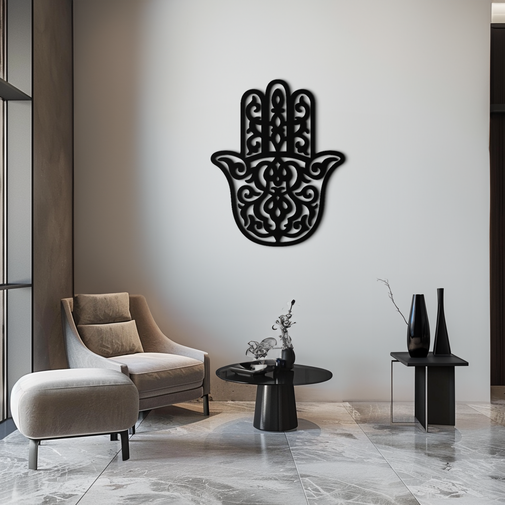 Hamsa Hand Handcrafted Metal Wall Art - Spiritual Protection Blessing Home Symbol
