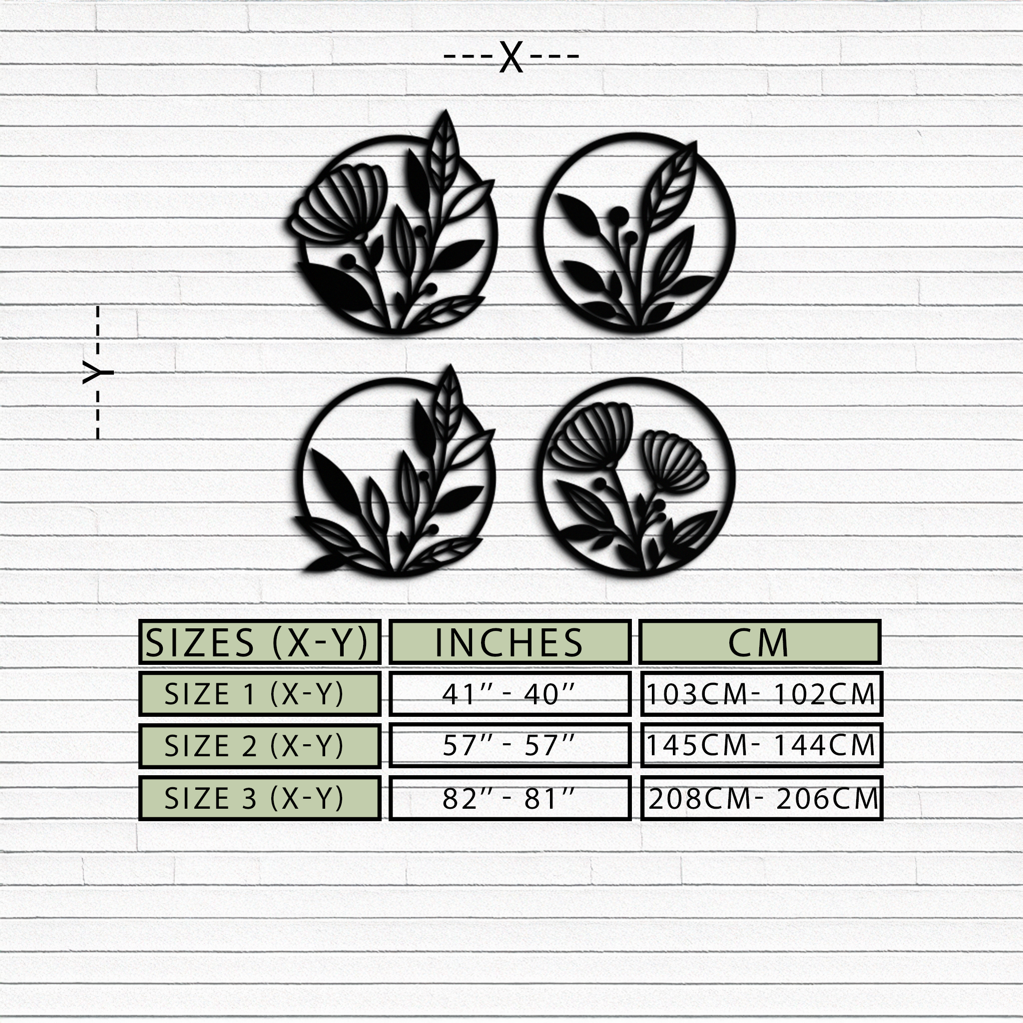 Metal Floral Botanical Wall Art - Laser-Cut Circle Designs Four-Piece Collection