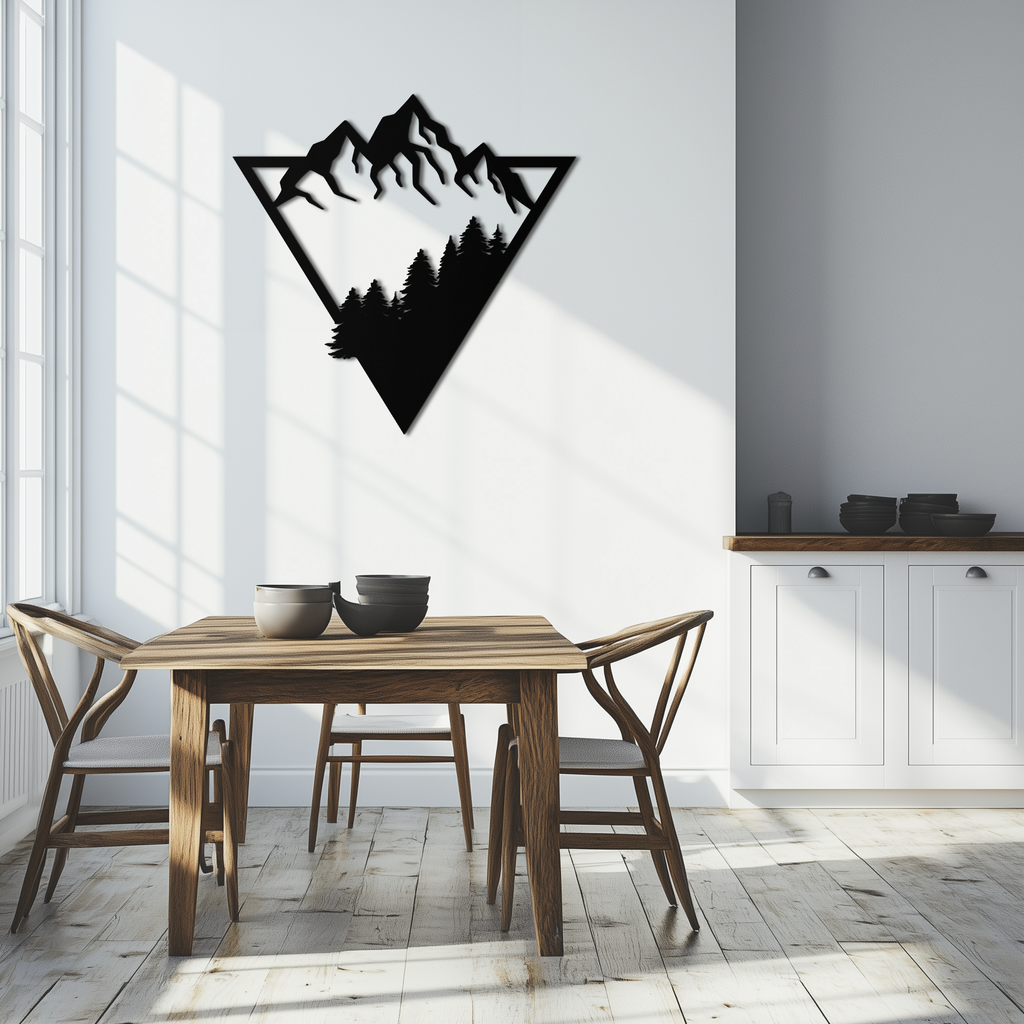 Metal Wall Art - Geometric Mountain Forest Steel 3D Silhouette