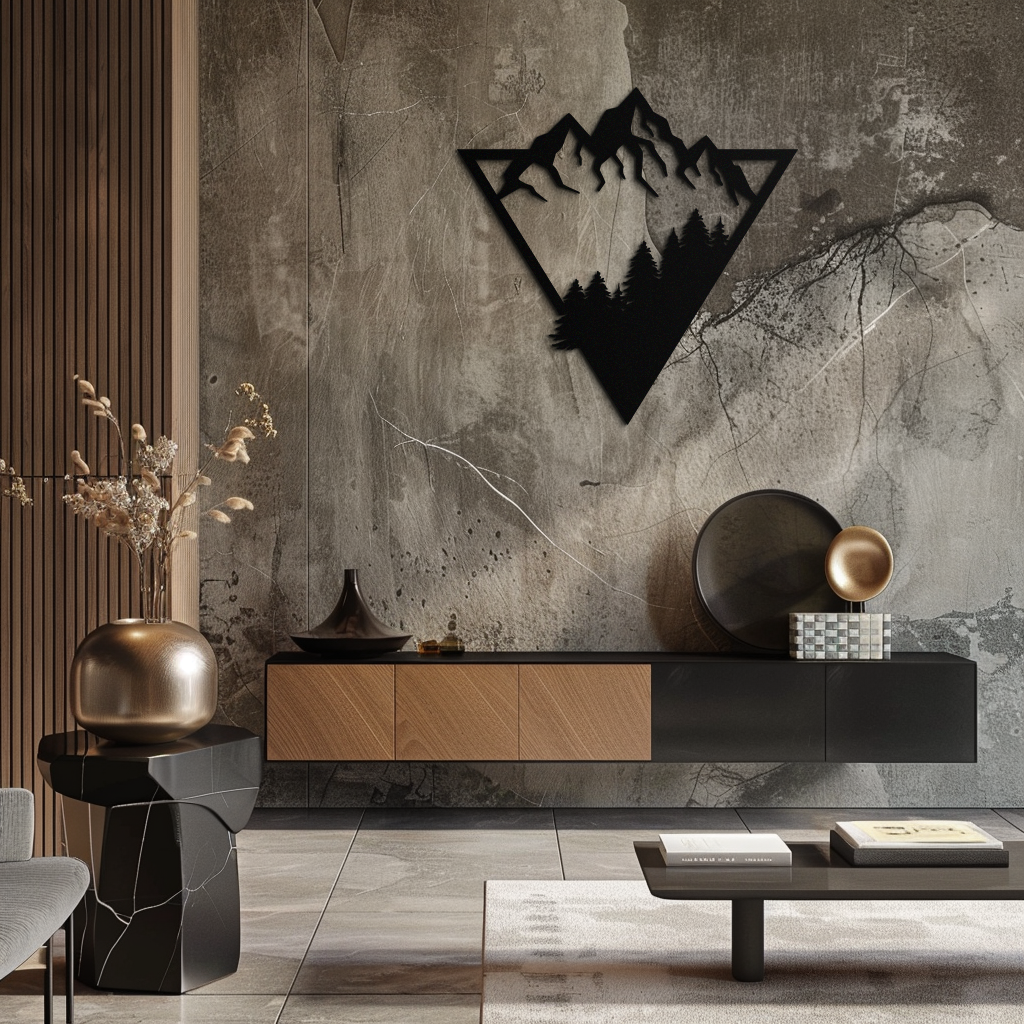 Metal Wall Art - Geometric Mountain Forest Steel 3D Silhouette