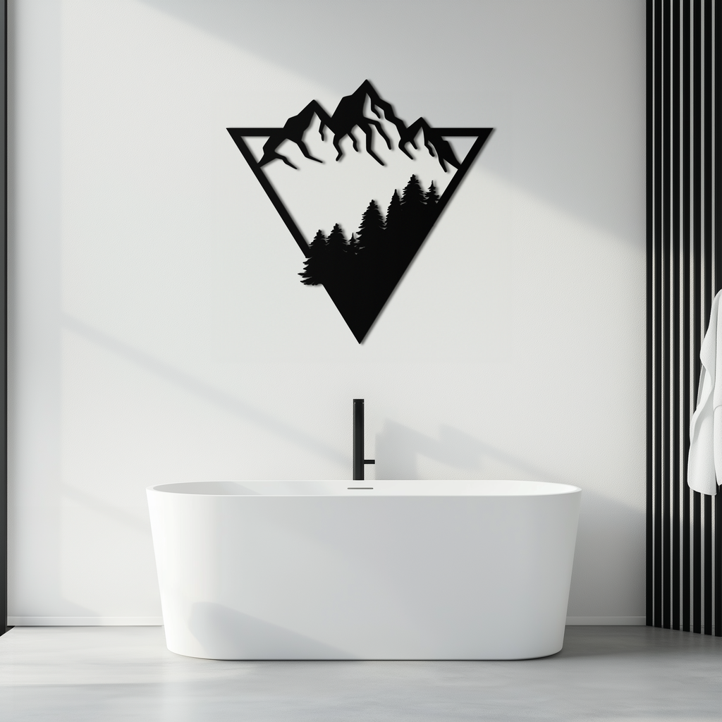 Metal Wall Art - Geometric Mountain Forest Steel 3D Silhouette