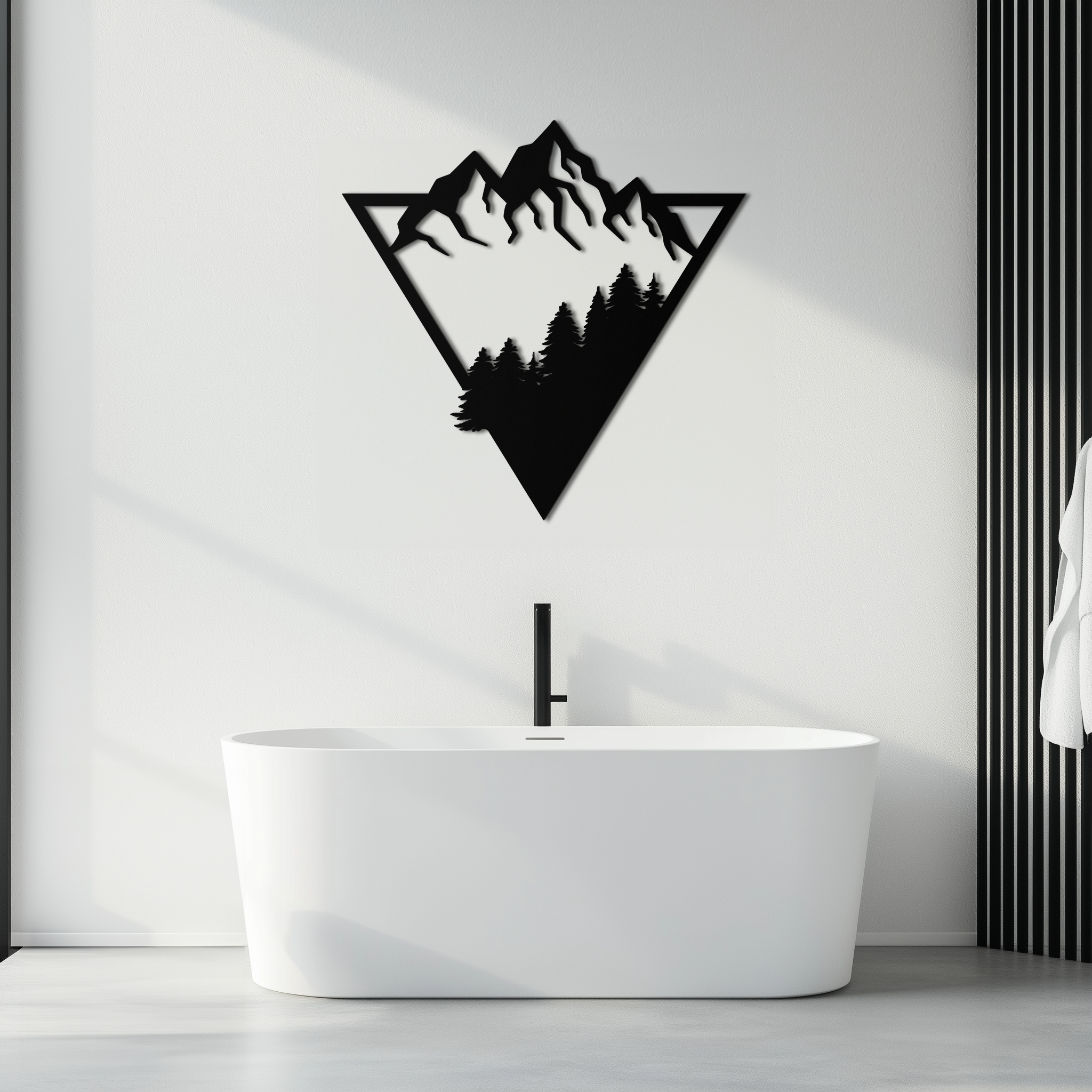 Metal Wall Art - Geometric Mountain Forest Steel 3D Silhouette