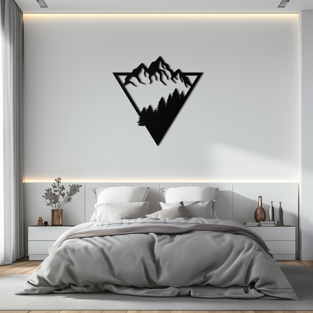 Metal Wall Art - Geometric Mountain Forest Steel 3D Silhouette