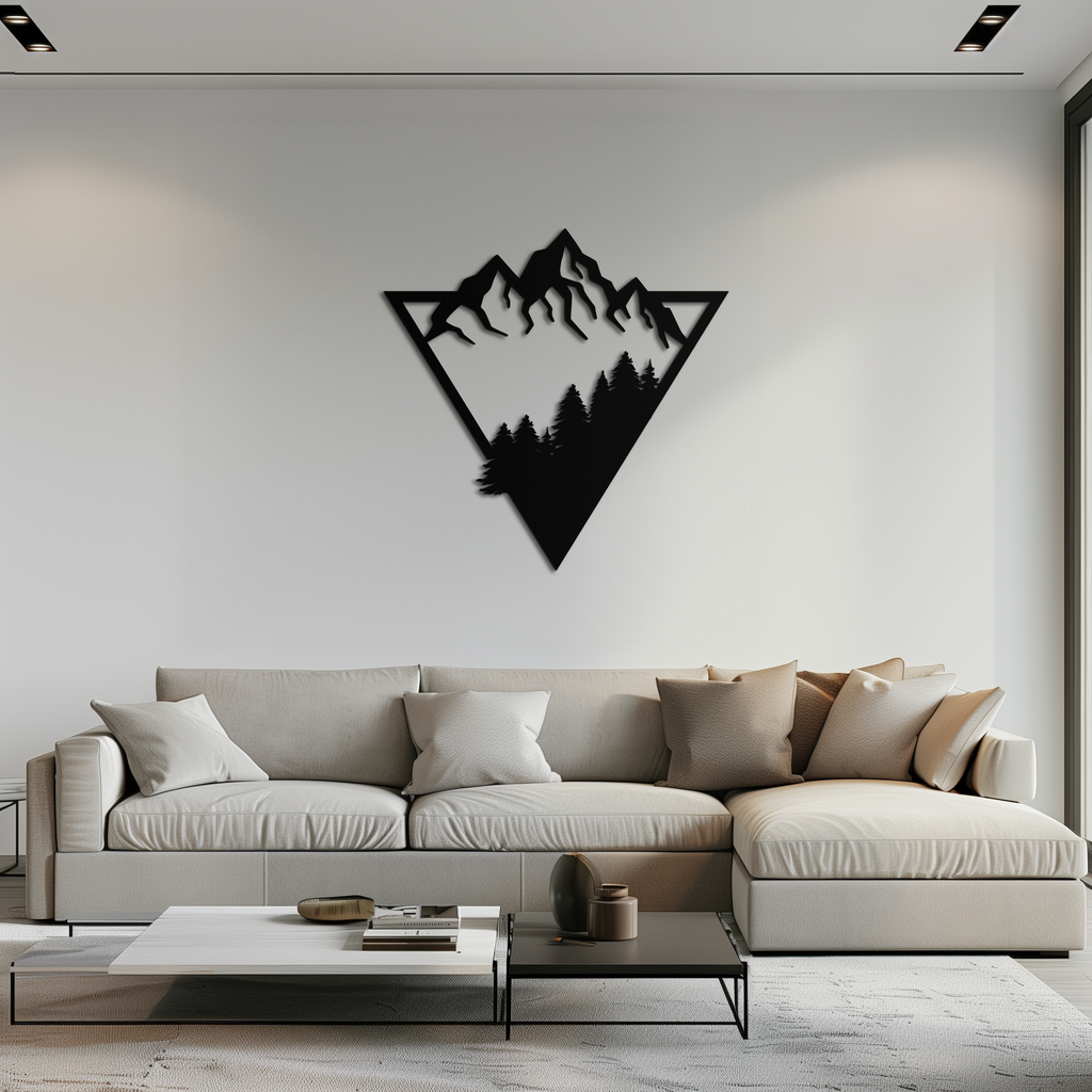 Metal Wall Art - Geometric Mountain Forest Steel 3D Silhouette