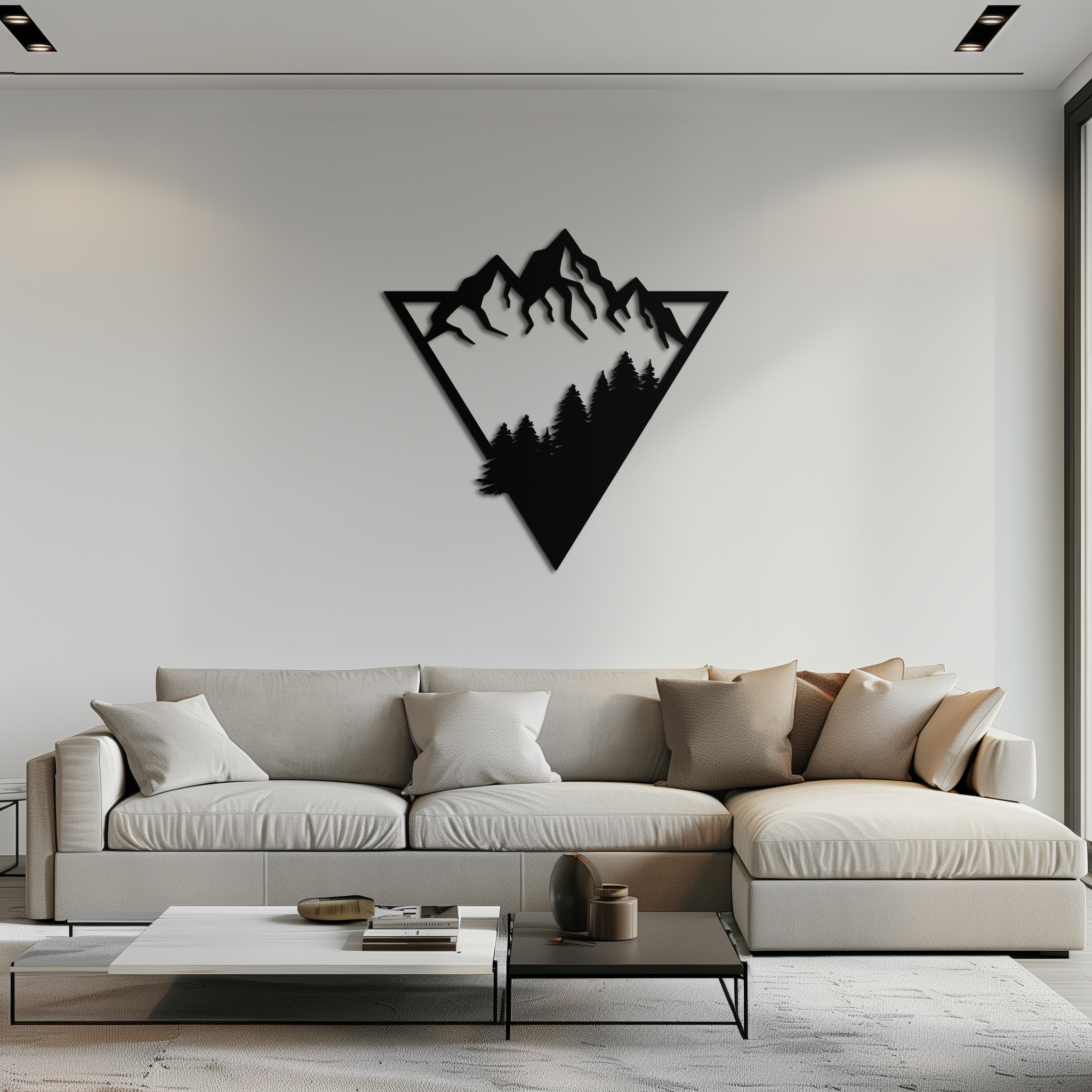 Metal Wall Art - Geometric Mountain Forest Steel 3D Silhouette
