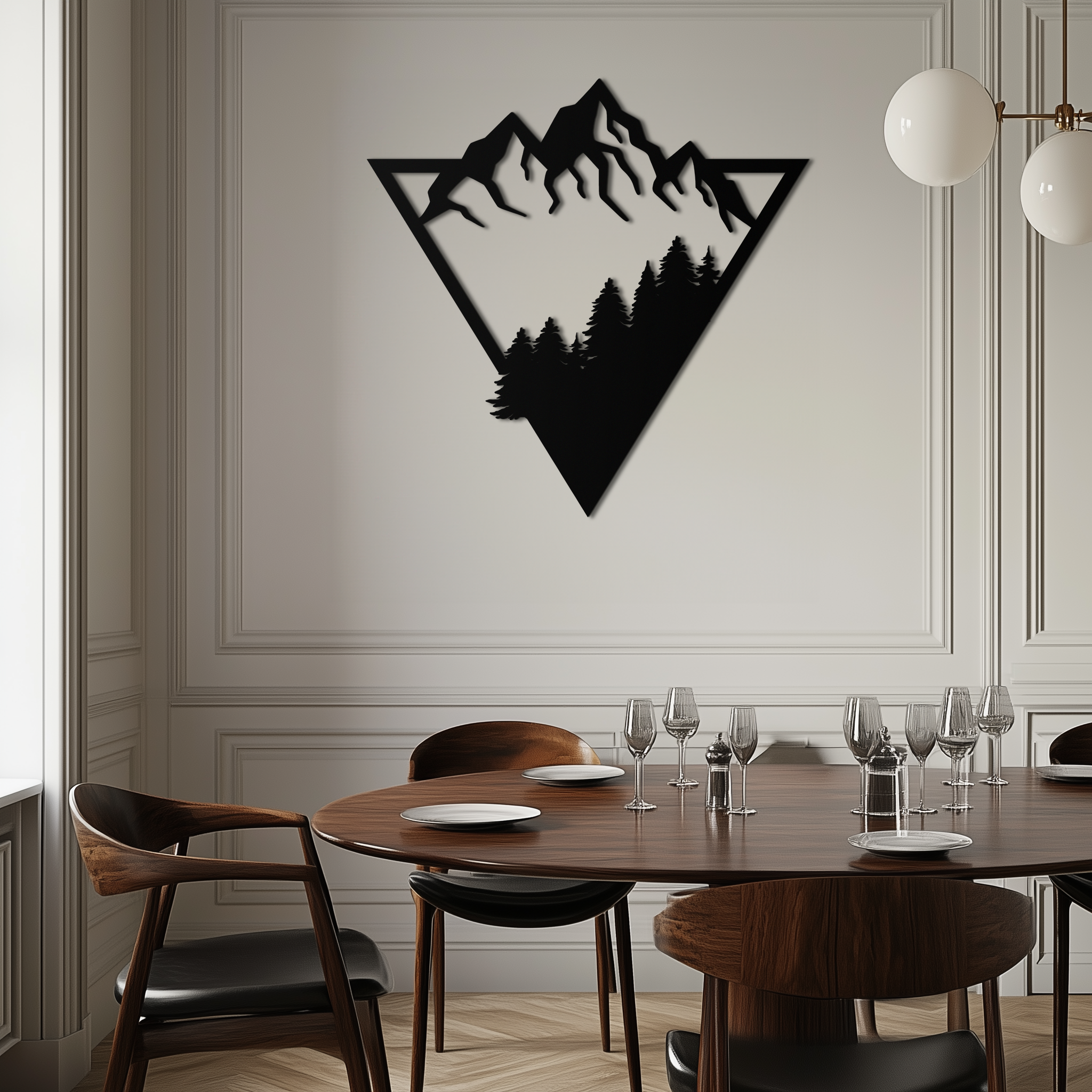 Metal Wall Art - Geometric Mountain Forest Steel 3D Silhouette