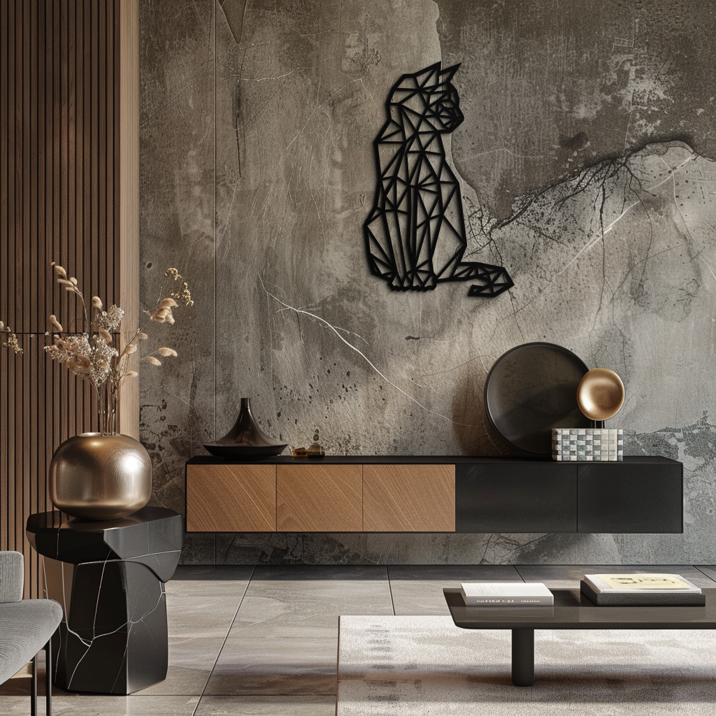 Steel Geometric Cat Wall Art - Modern Contemporary Home Decor