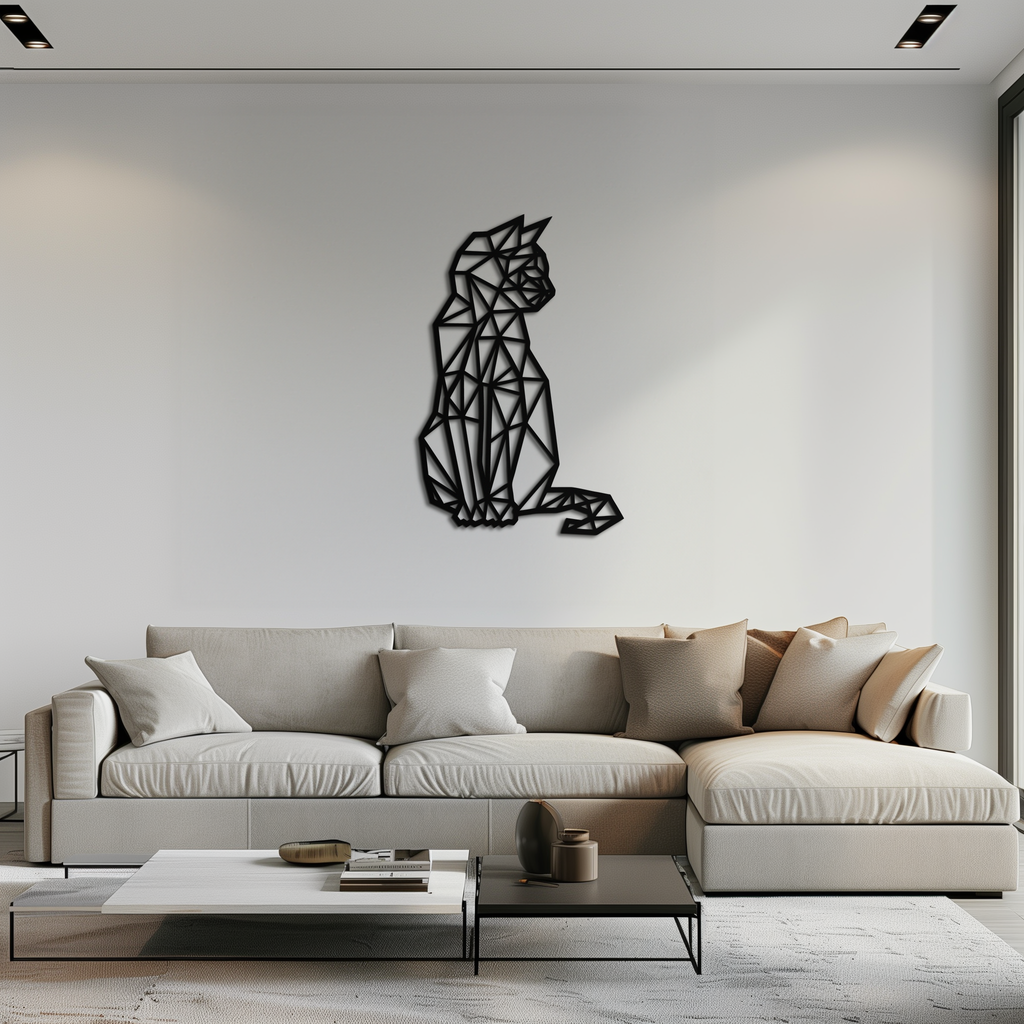 Steel Geometric Cat Wall Art - Modern Contemporary Home Decor