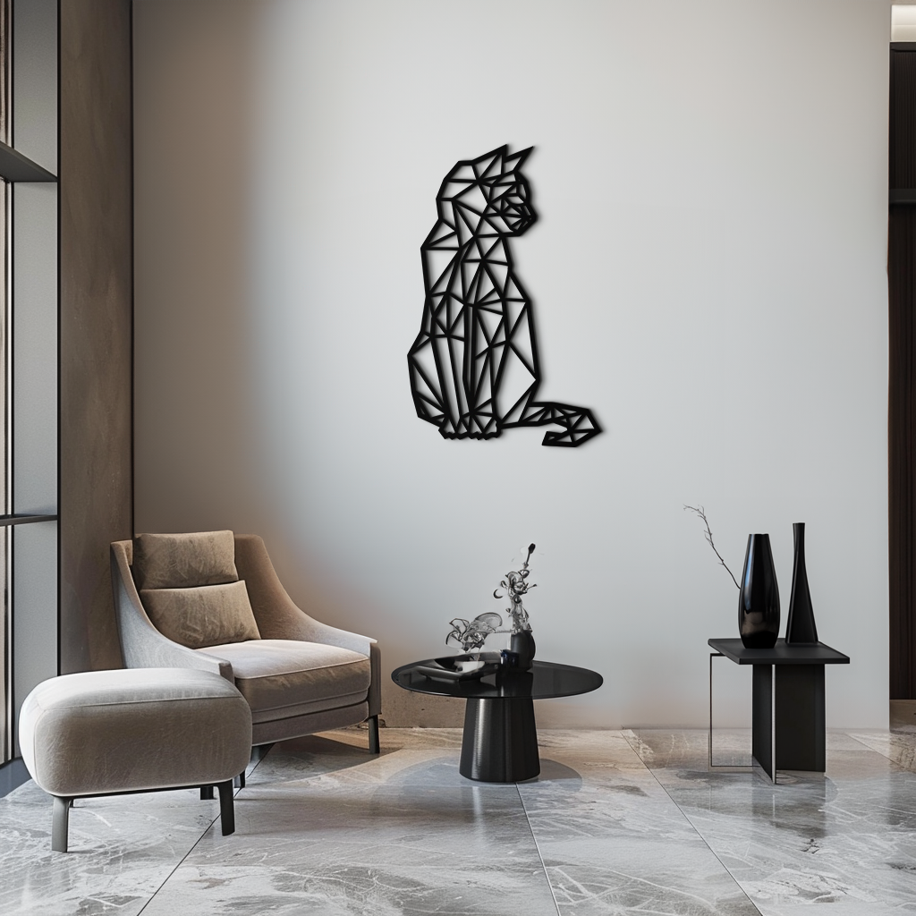 Steel Geometric Cat Wall Art - Modern Contemporary Home Decor