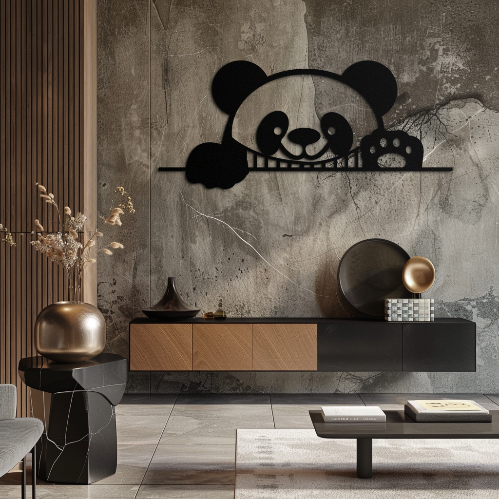 Metal Panda Wall Art - Cute Geometric Minimalist Modern Design