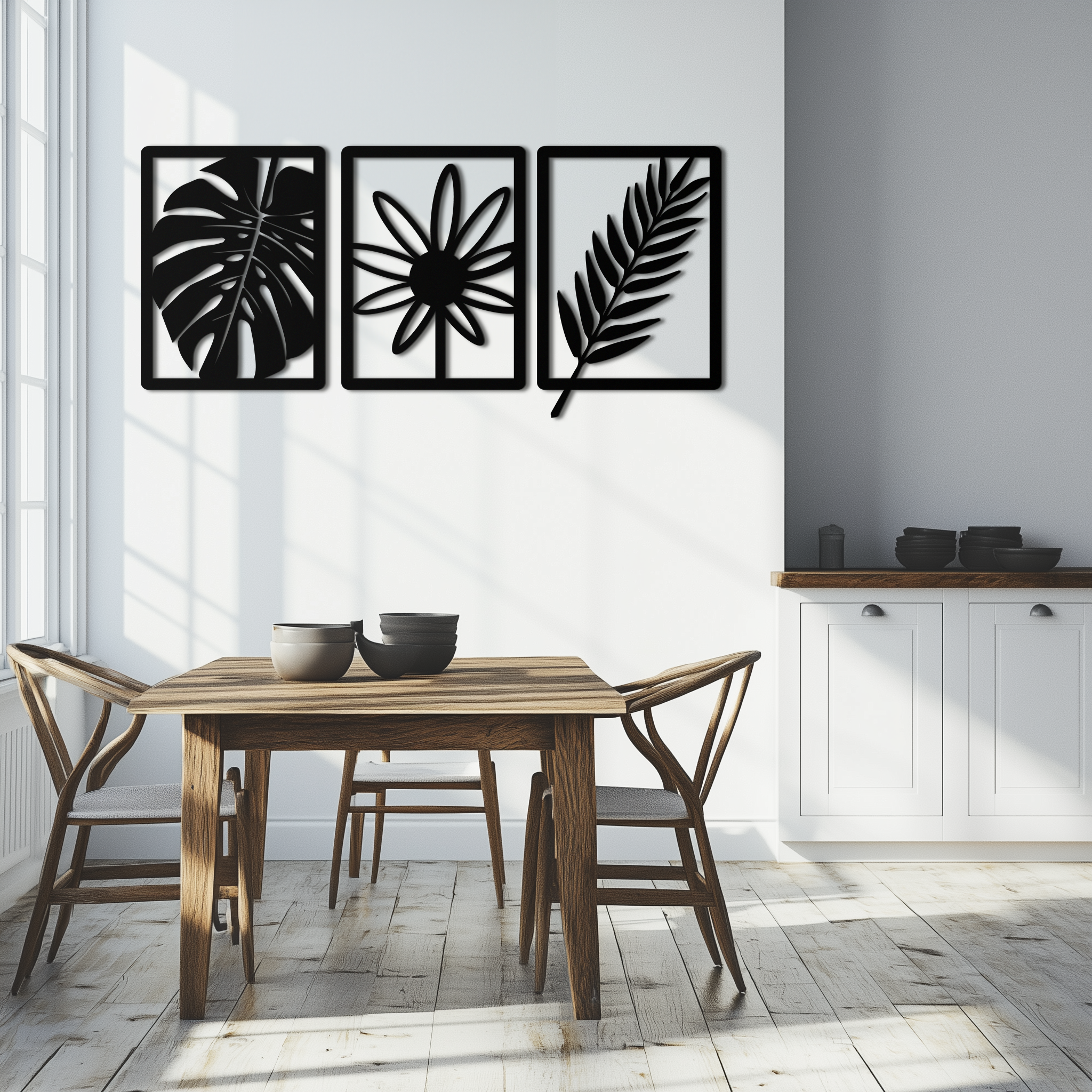 Botanical Metal Wall Art Set - Minimalist Tropical Leaf Design