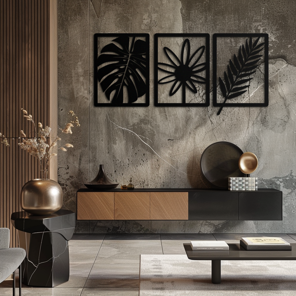 Botanical Metal Wall Art Set - Minimalist Tropical Leaf Design