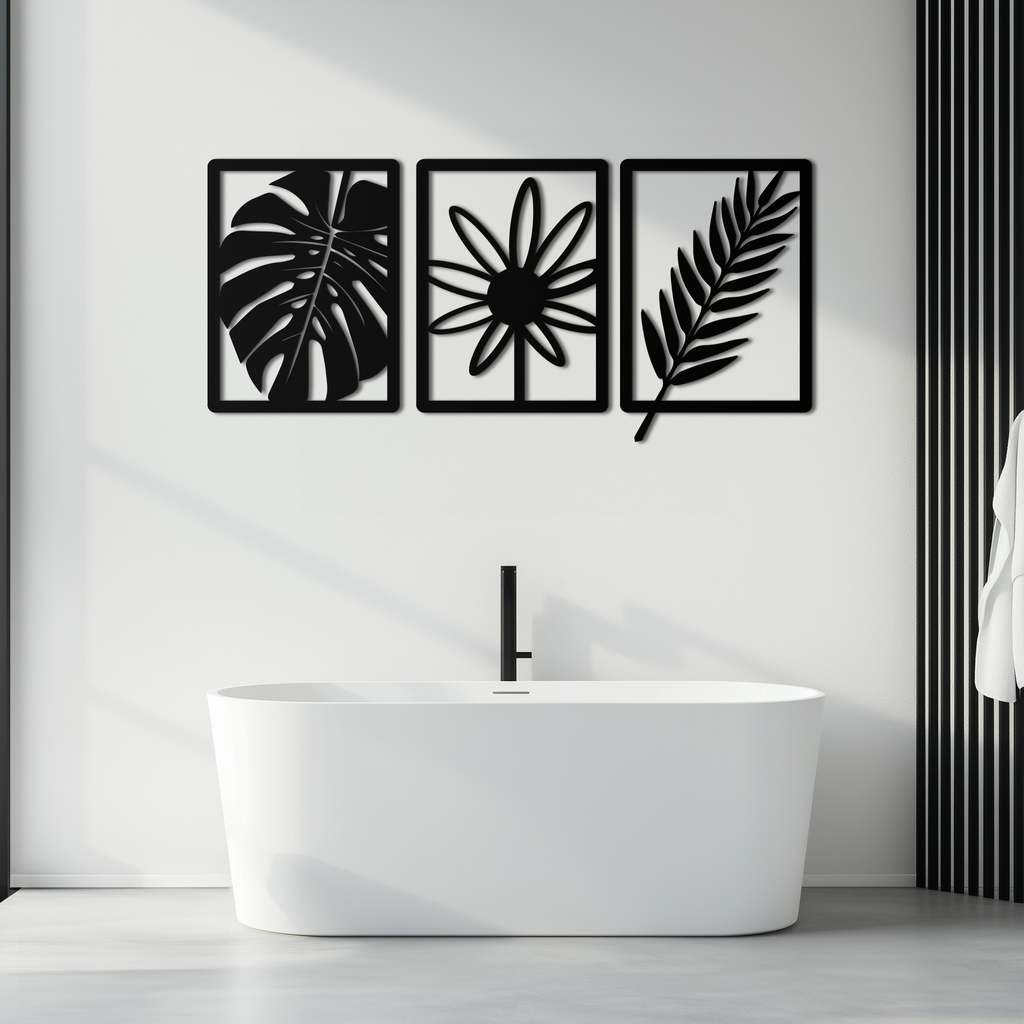 Botanical Metal Wall Art Set - Minimalist Tropical Leaf Design