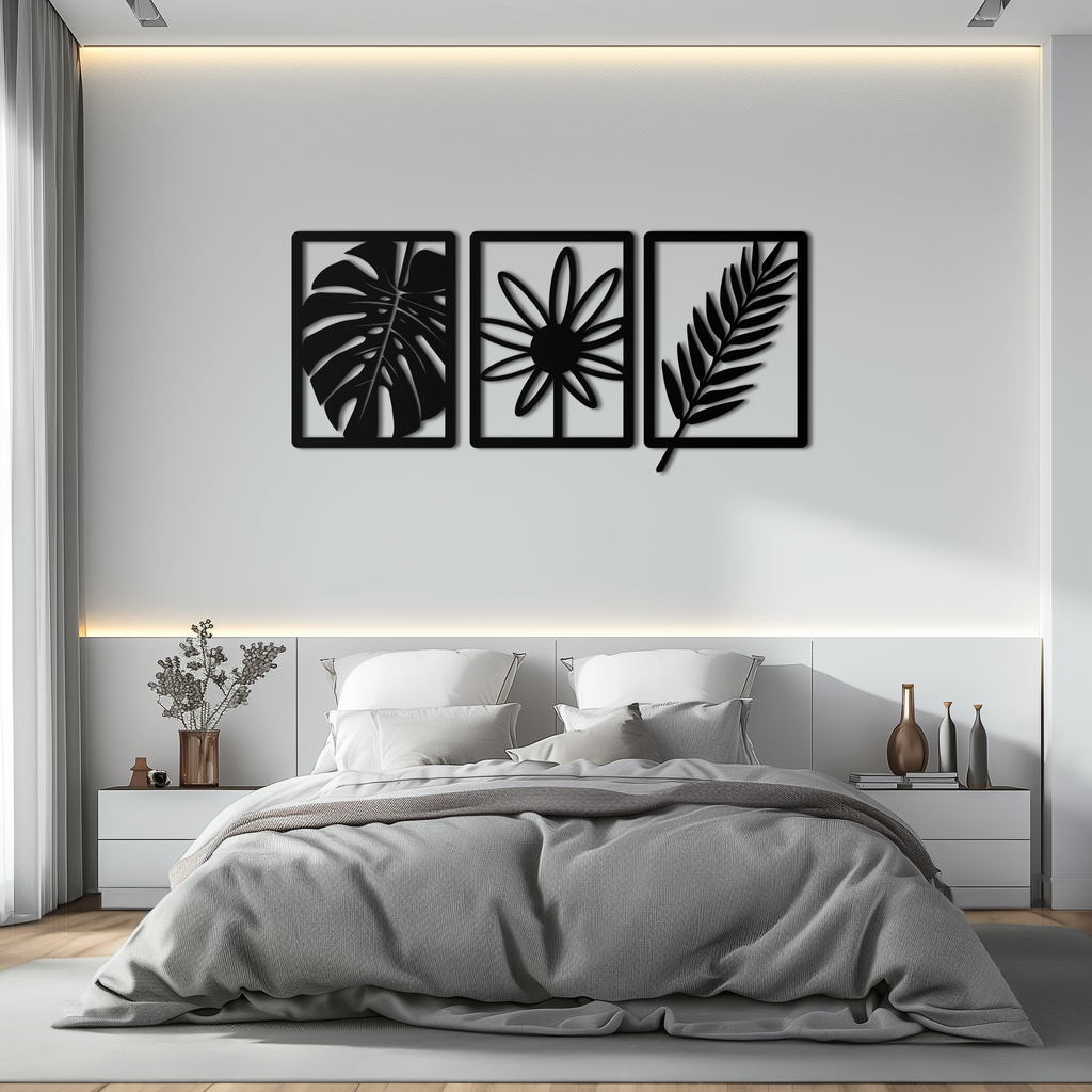 Botanical Metal Wall Art Set - Minimalist Tropical Leaf Design