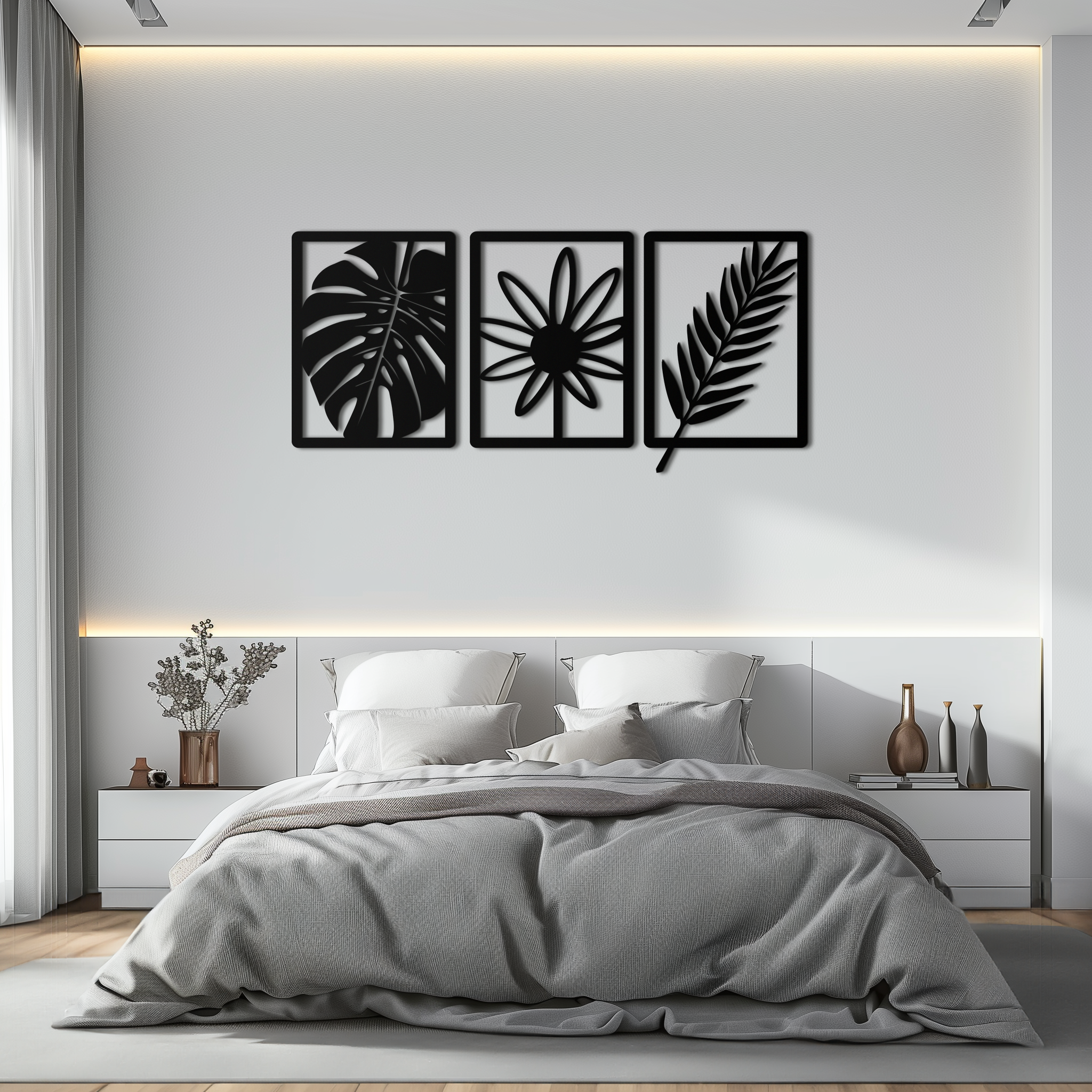 Botanical Metal Wall Art Set - Minimalist Tropical Leaf Design