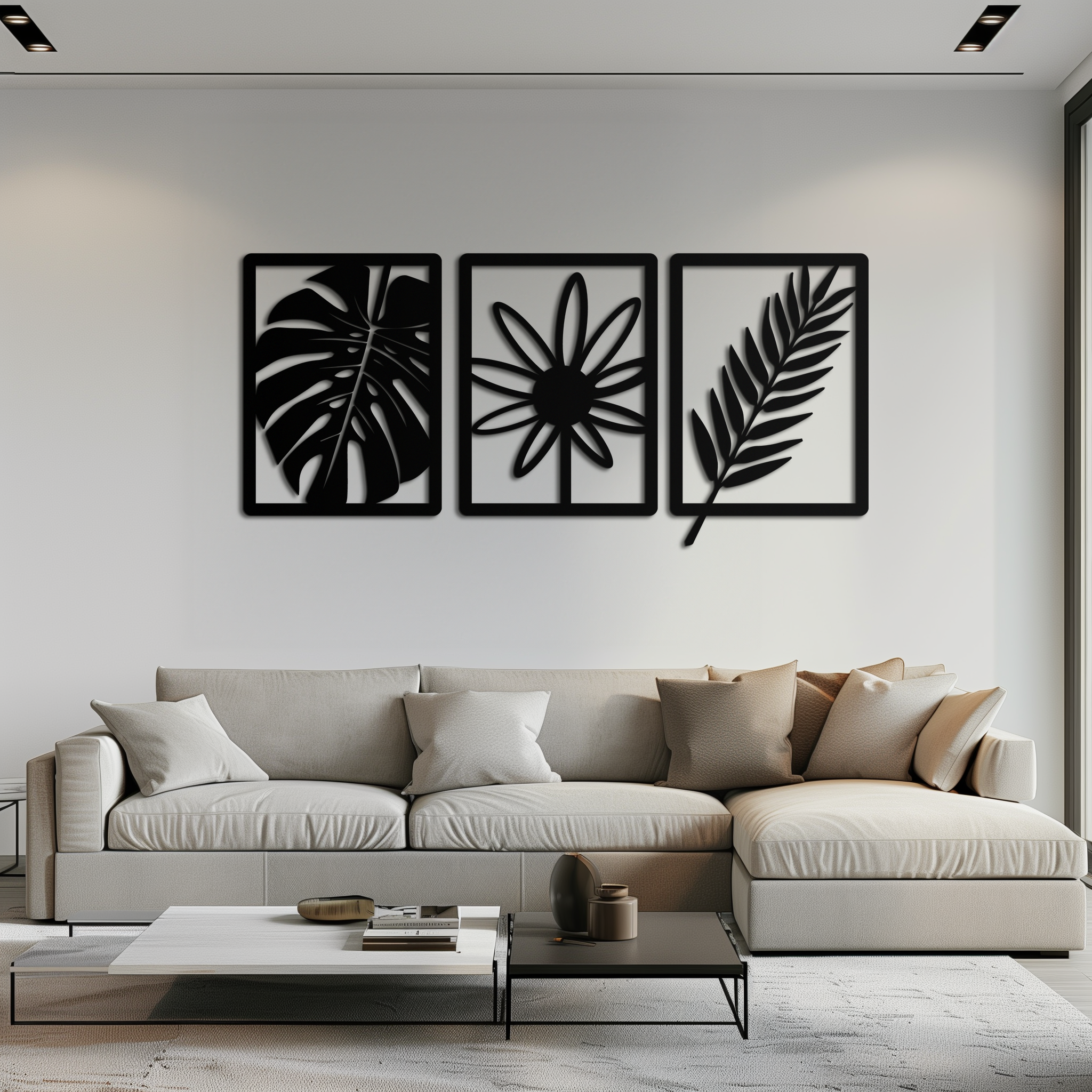 Botanical Metal Wall Art Set - Minimalist Tropical Leaf Design
