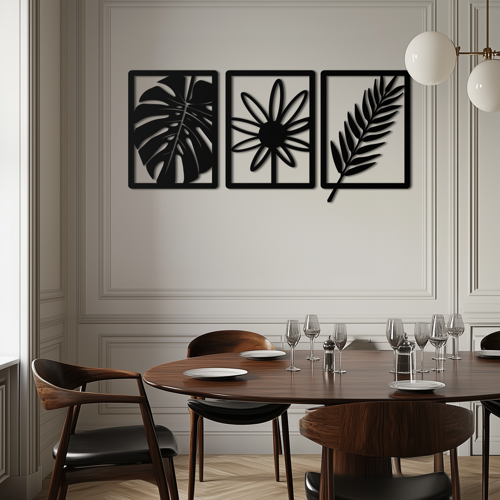 Botanical Metal Wall Art Set - Minimalist Tropical Leaf Design
