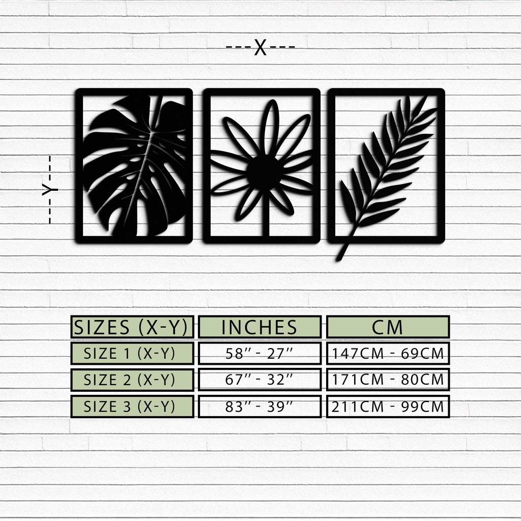 Botanical Metal Wall Art Set - Minimalist Tropical Leaf Design