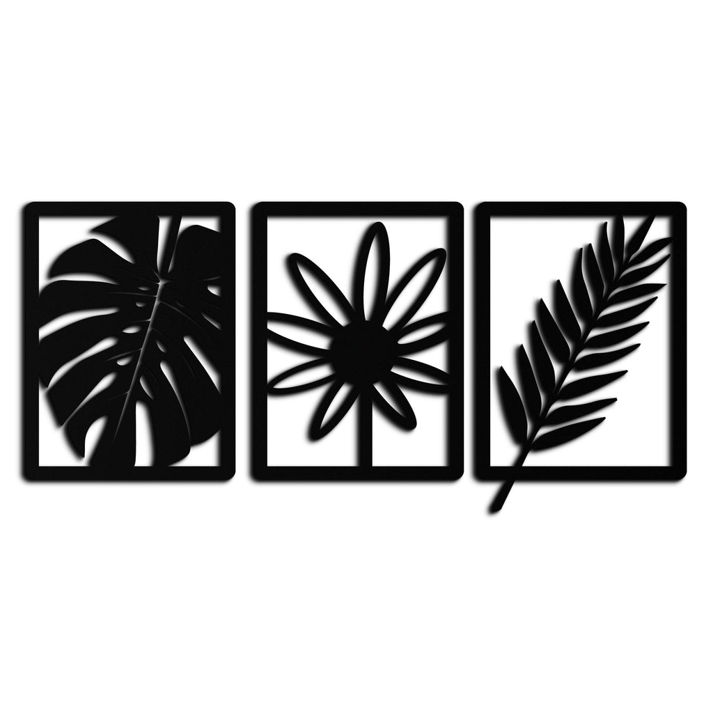 Botanical Metal Wall Art Set - Minimalist Tropical Leaf Design