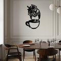 Metal Wall Art Sleepy Owl Coffee Cup Design - Quirky Home Decor for Coffee Lovers