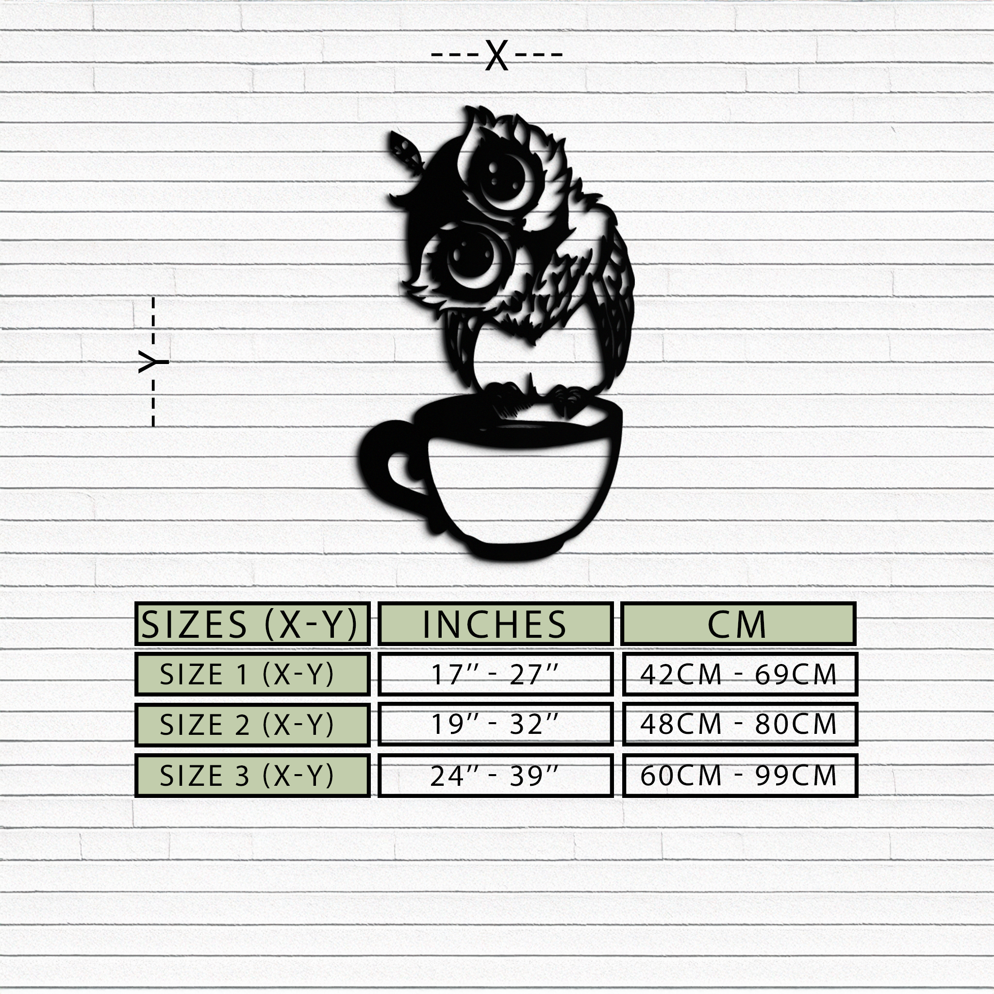 Metal Wall Art Sleepy Owl Coffee Cup Design - Quirky Home Decor for Coffee Lovers
