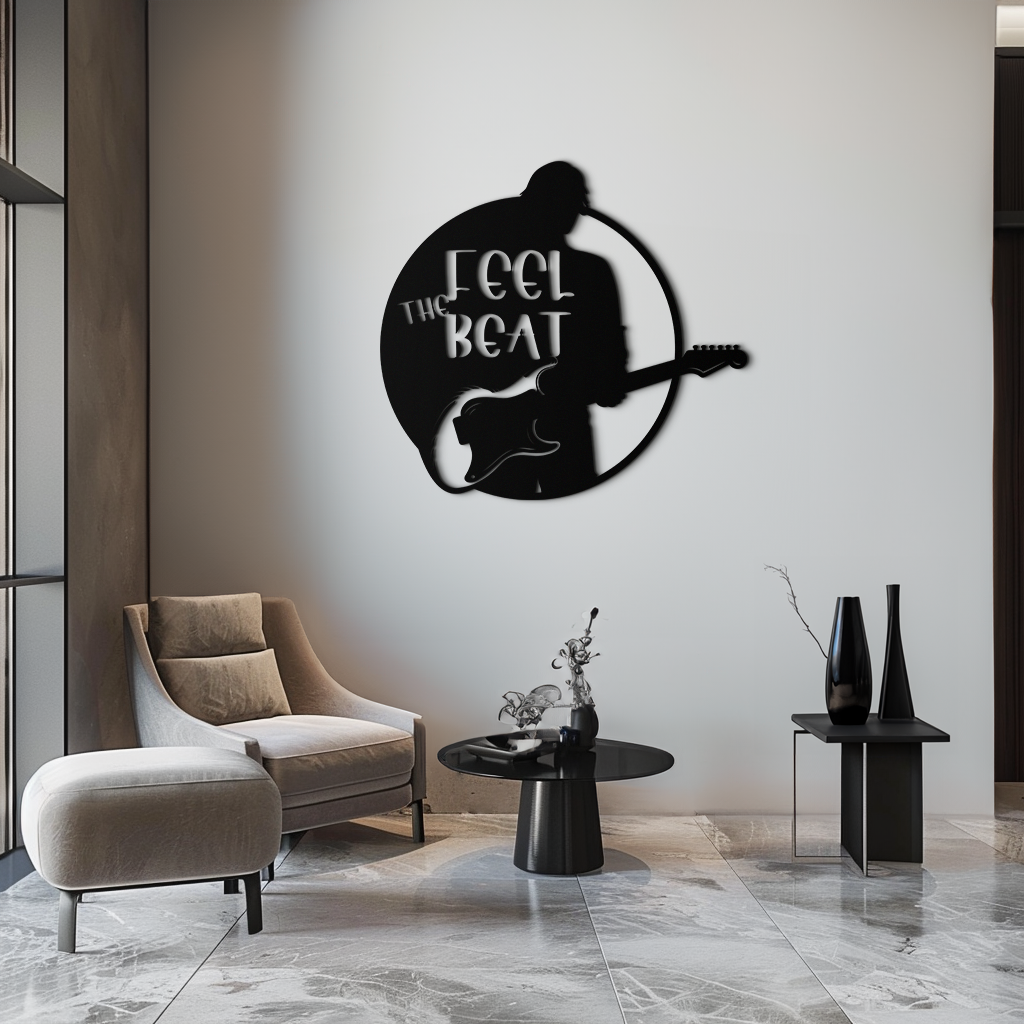 Metal Wall Art Guitarist Silhouette Premium Steel Modern Music Inspired Home Decor