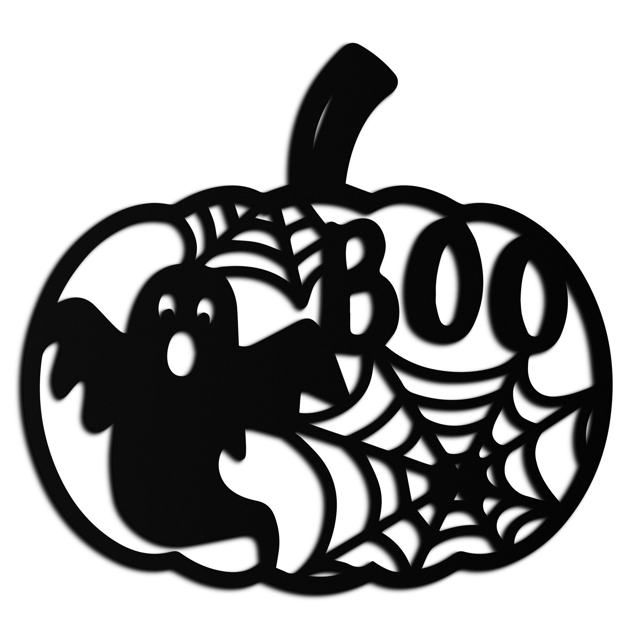 Orange Pumpkin Metal Wall Art - Spooky Halloween Ghost BOO Design with Spiderwebs