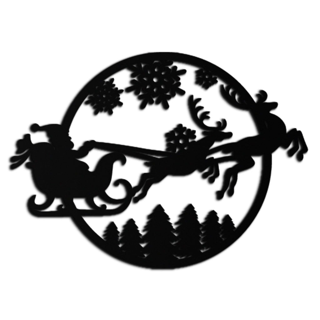 Metal Wall Art Santa Sleigh with Christmas Reindeer Snowflake Decor