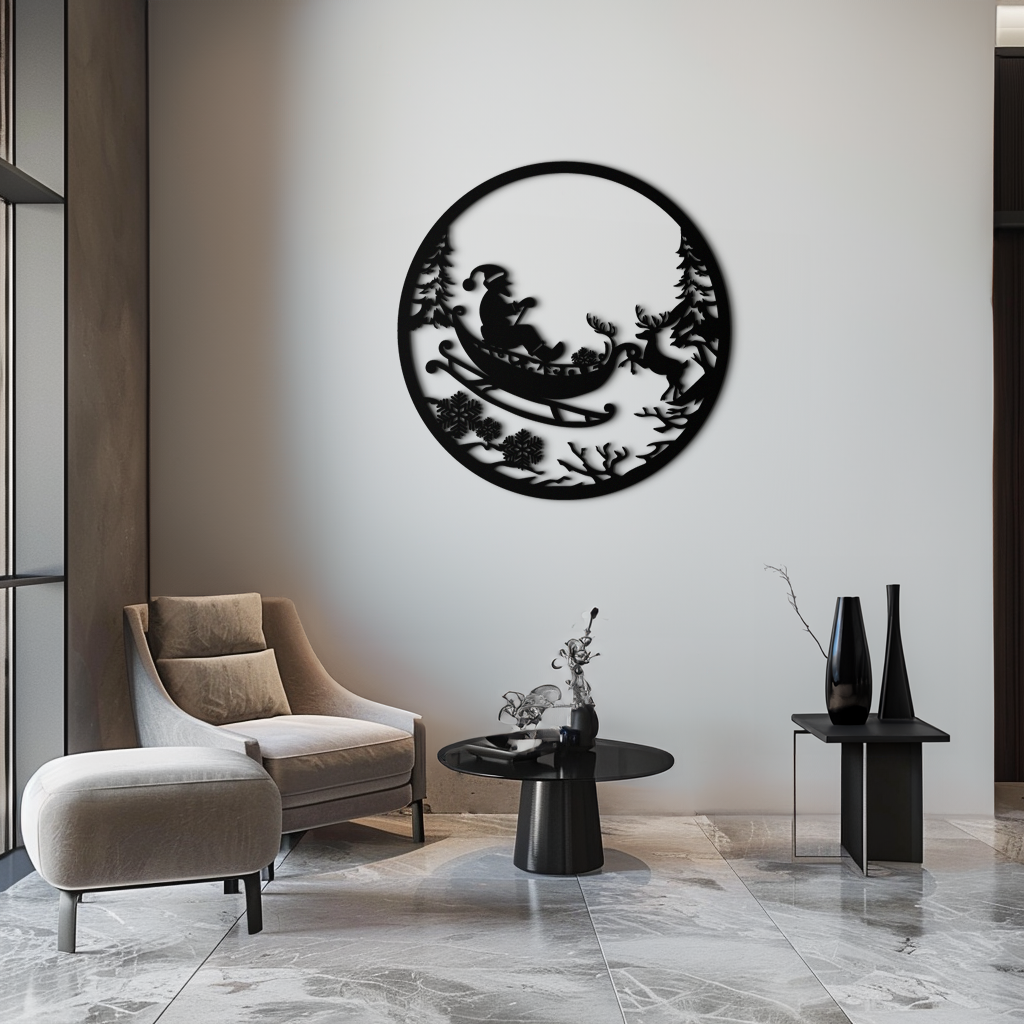 Metal Wall Art Santa Sleigh Christmas Reindeer Holiday Decor