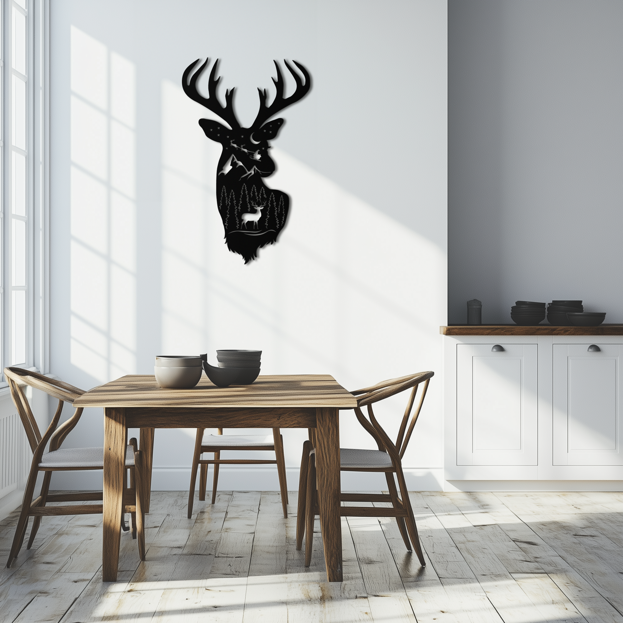 Majestic Deer Metal Wall Art Silhouette - Nature-Inspired Rustic Forest Mountain