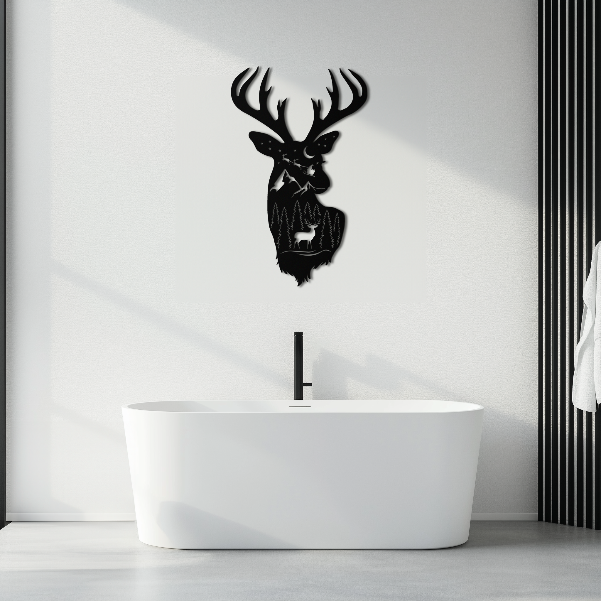Majestic Deer Metal Wall Art Silhouette - Nature-Inspired Rustic Forest Mountain