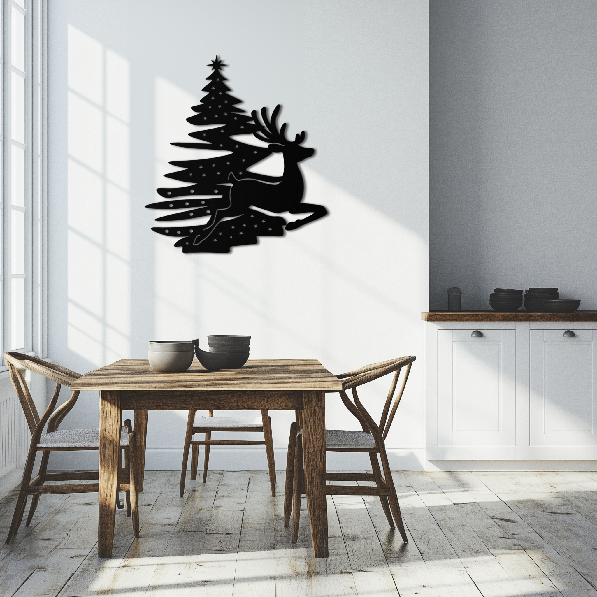 Metal Wall Art Reindeer Christmas Tree Festive Holiday Design